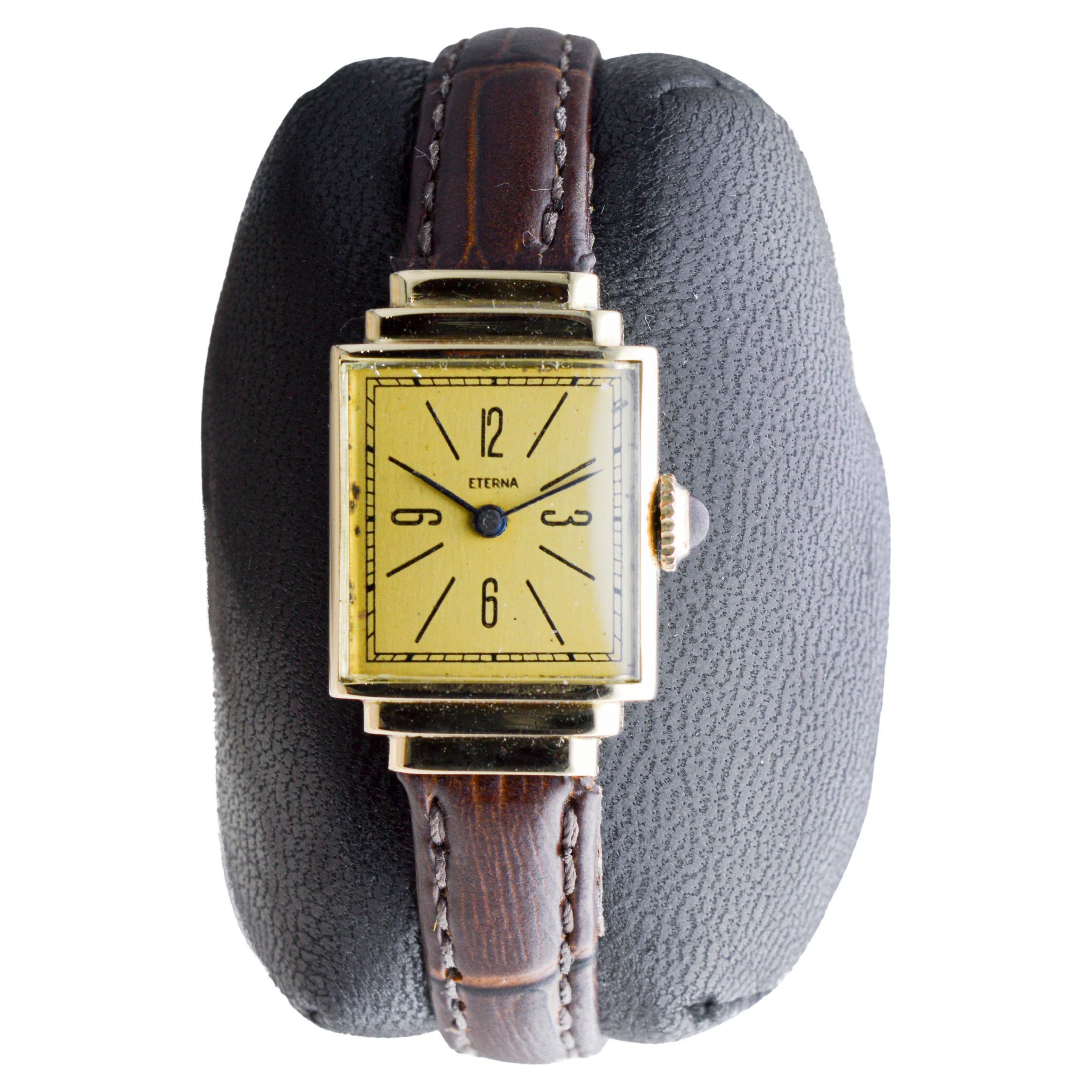 Women's or Men's Eterna 14Kt Solid Gold Ladies Art Deco Watch 1940's For Sale