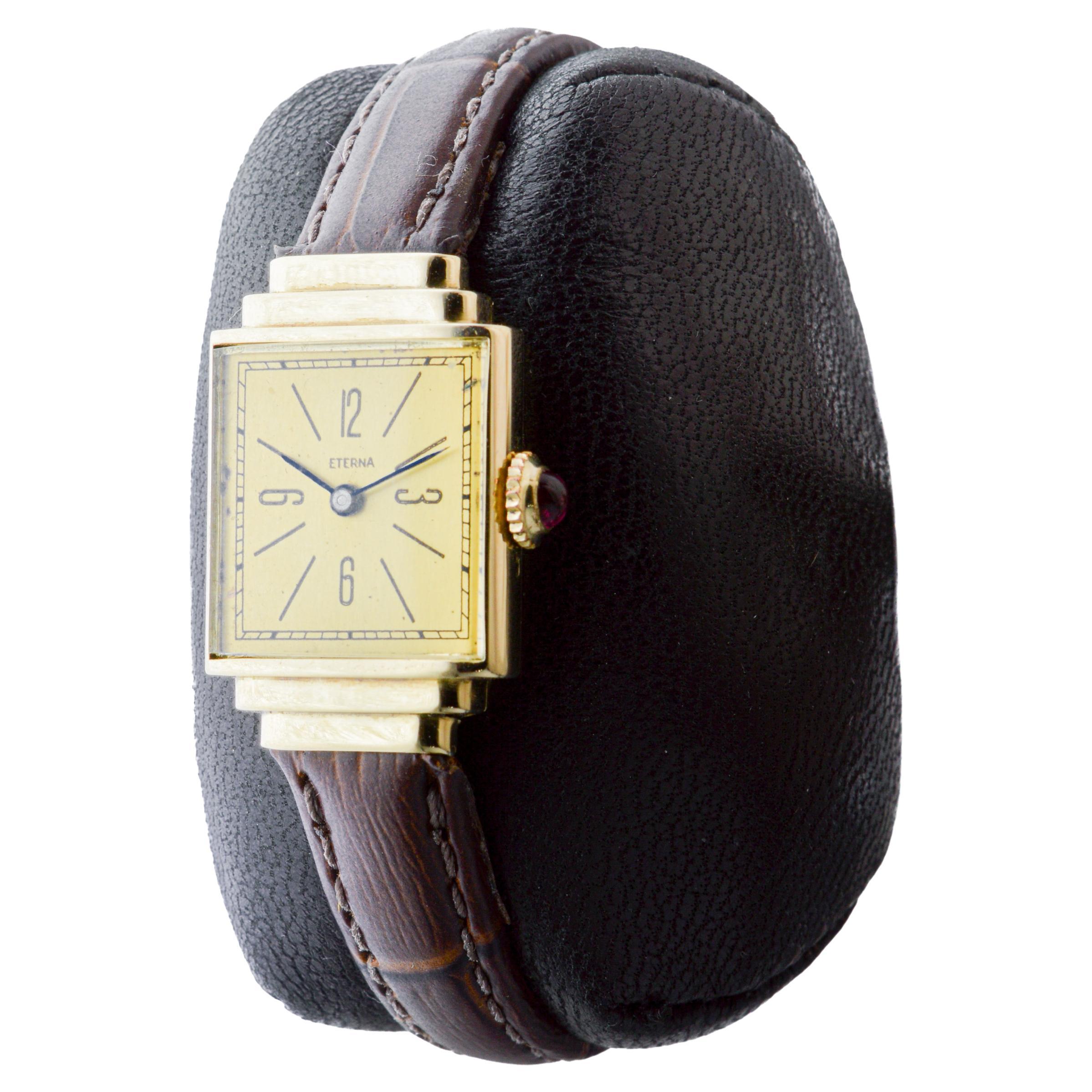 Eterna 14Kt Solid Gold Ladies Art Deco Watch 1940's For Sale 2