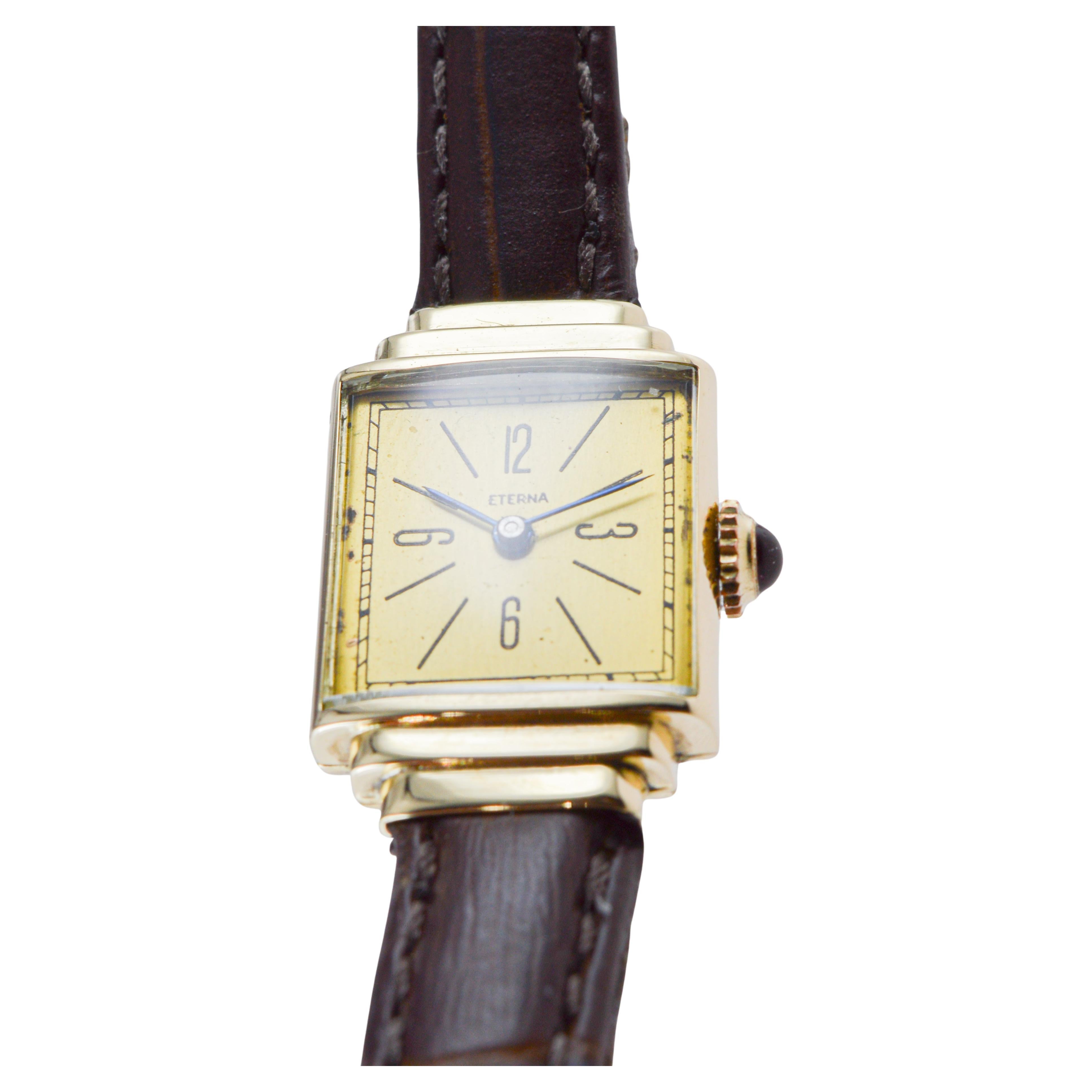 Eterna 14Kt Solid Gold Ladies Art Deco Watch 1940's For Sale 4