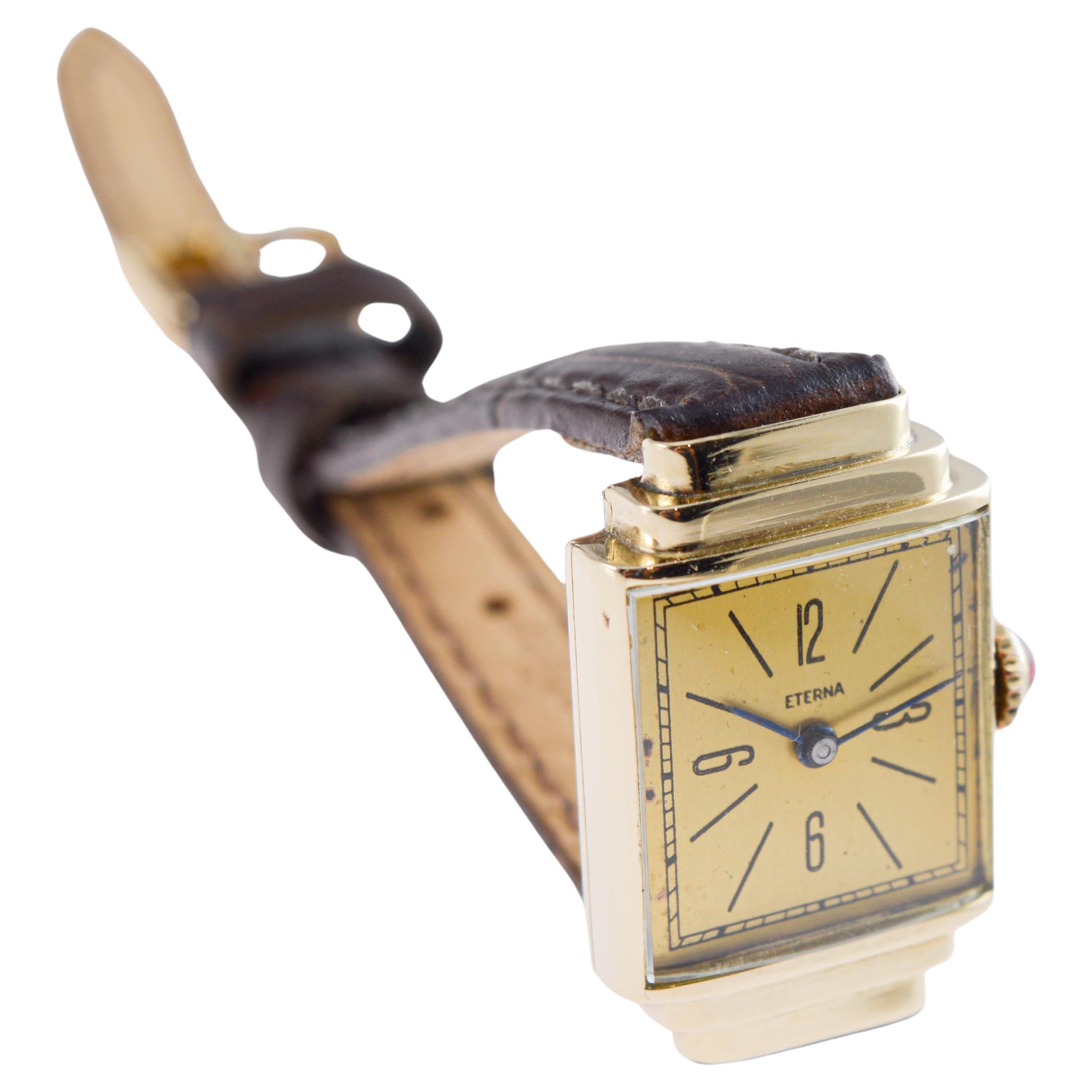 Eterna 14Kt Solid Gold Ladies Art Deco Watch 1940's For Sale 5