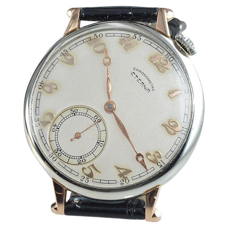 Eterna 18 Karat Weiß- und Roségold Art Deco übergroße Taschenarmbanduhr, 1930er Jahre