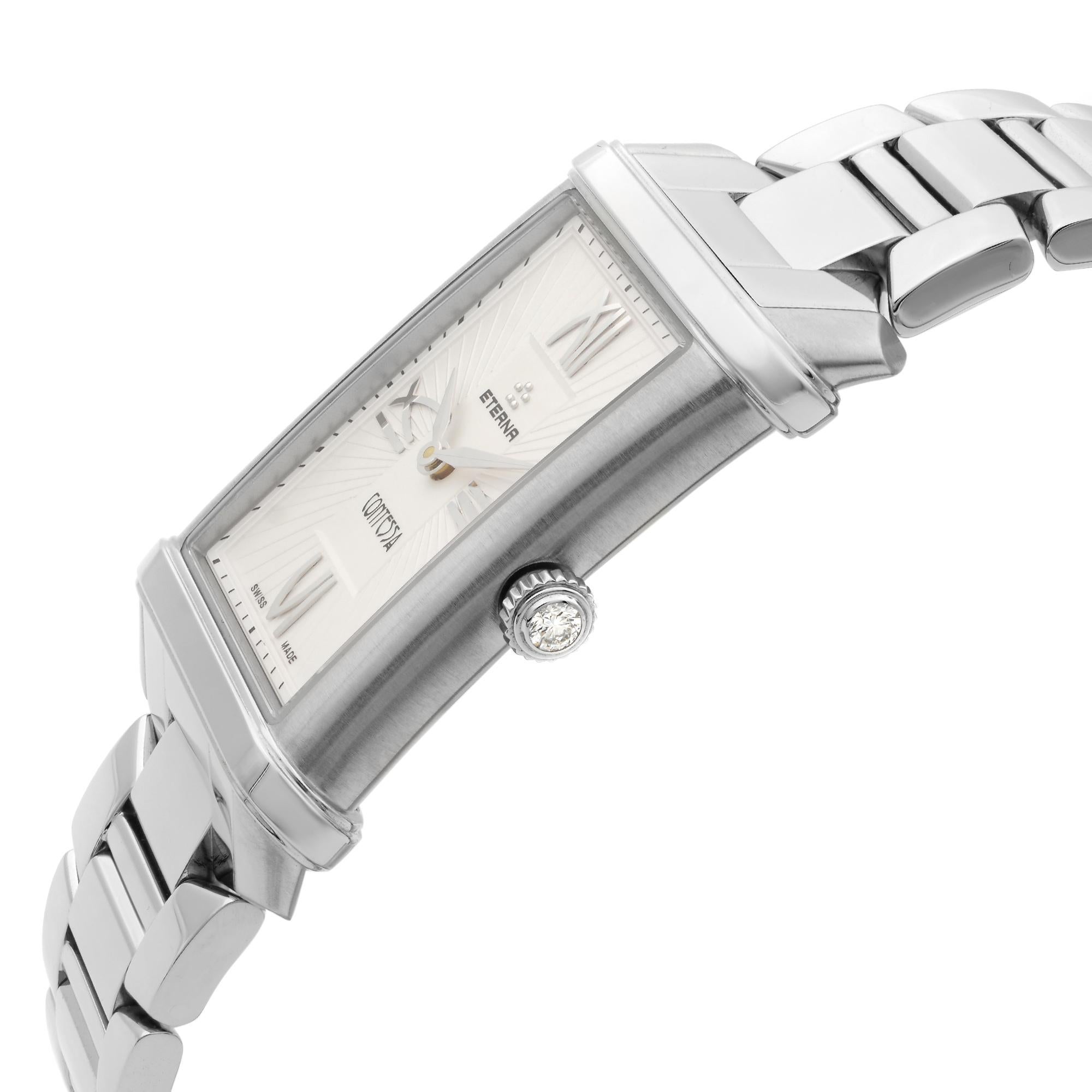 Eterna Contessa Stainless Steel Silver Dial Quartz Ladies Watch 2410.41.65.0264 In New Condition In New York, NY