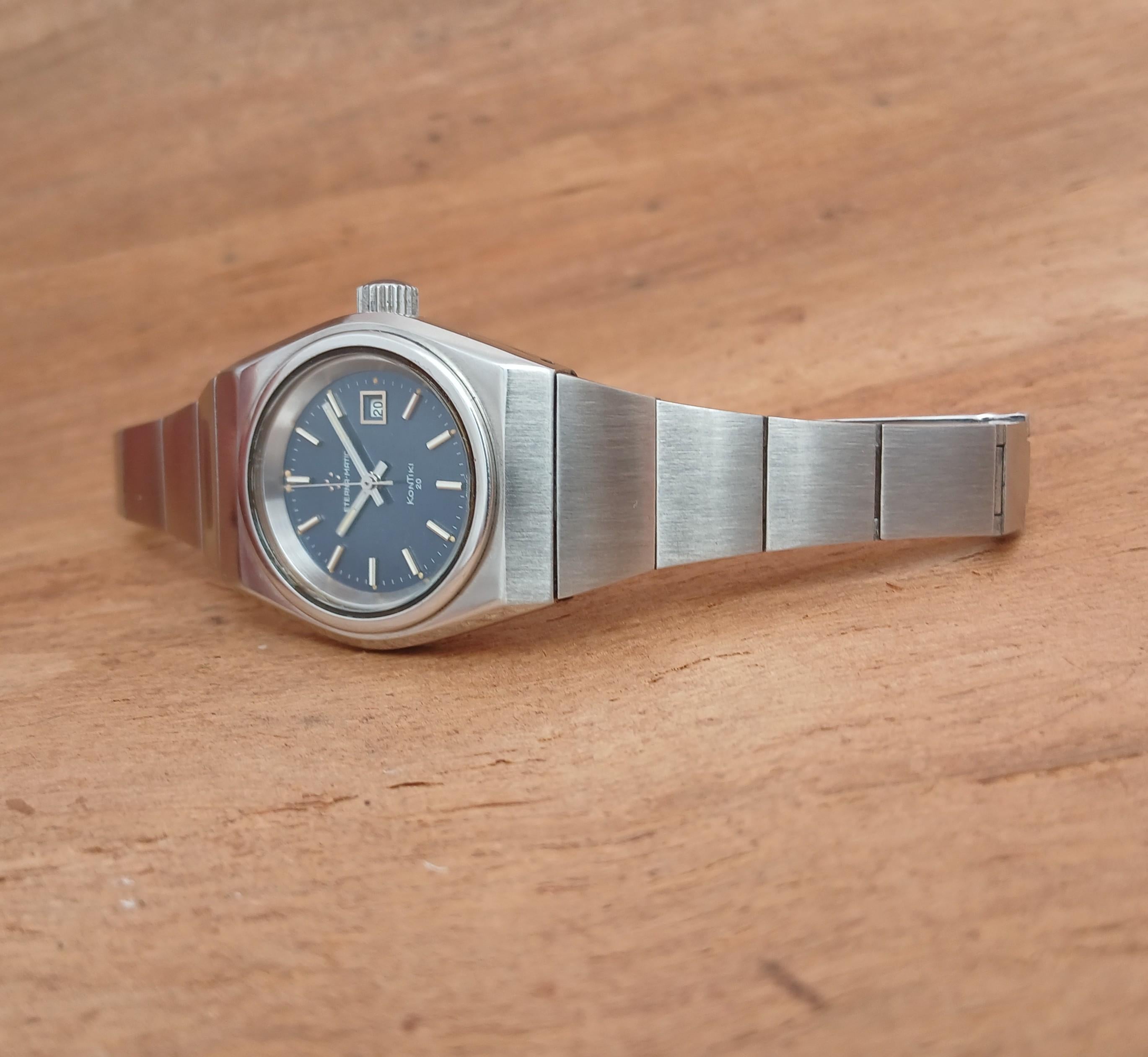 Eterna Eterna-Matic Kontiki 20 Rare Blue Shimmer Dial Steel Damenuhr im Zustand „Gut“ im Angebot in Toronto, CA