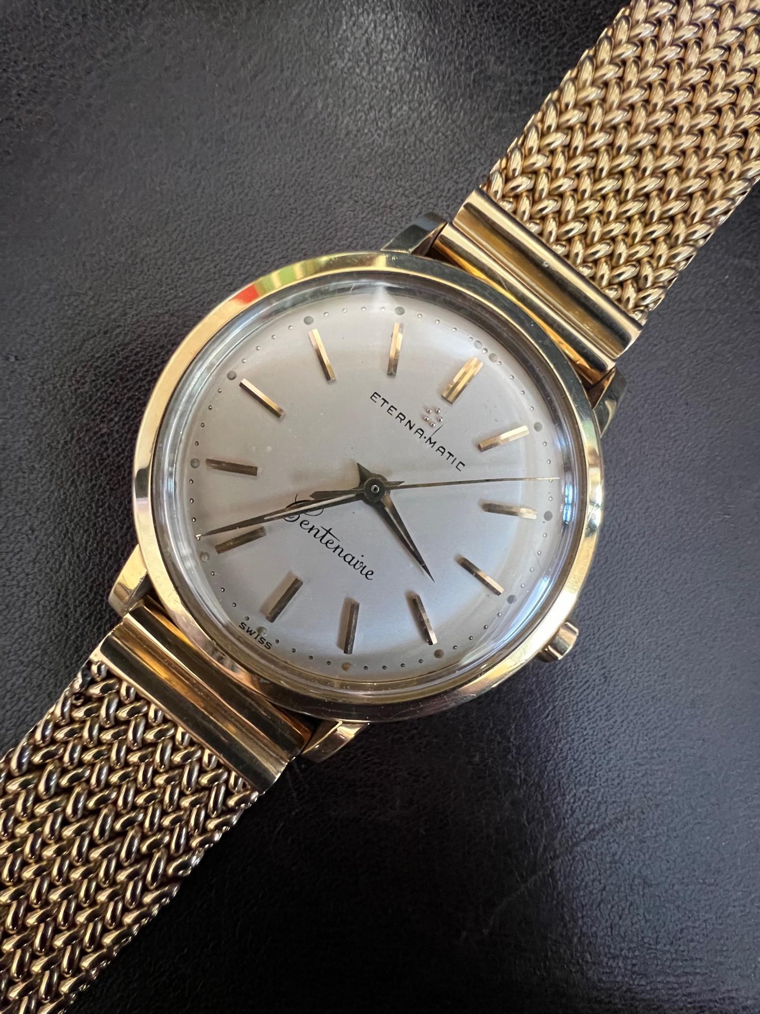 Eterna Eternamatic Centenaire Vintage 1950's 18K Yellow Gold Mens Watch For Sale 2