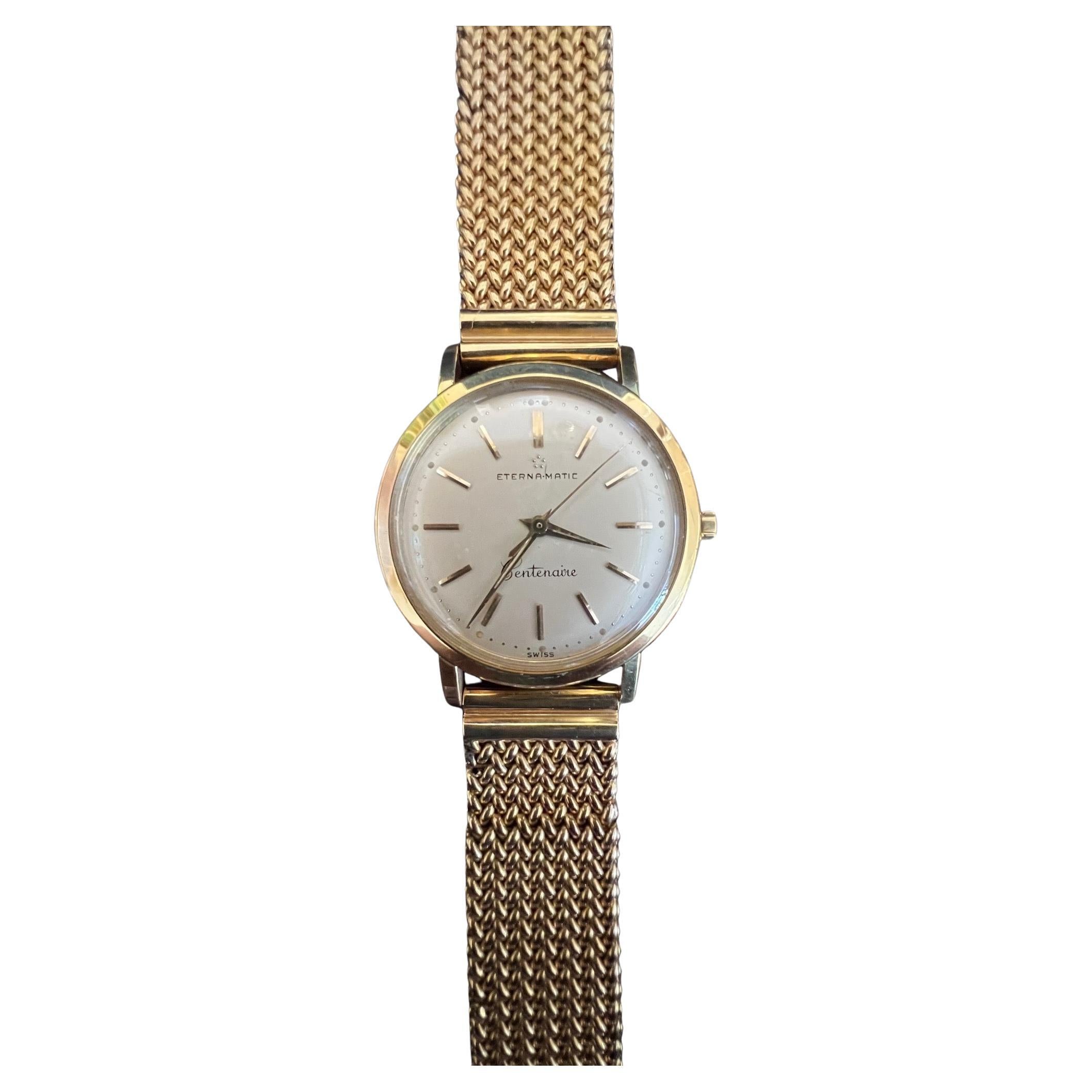 Eterna Eternamatic Centenaire Vintage 1950's 18K Yellow Gold Mens Watch For Sale