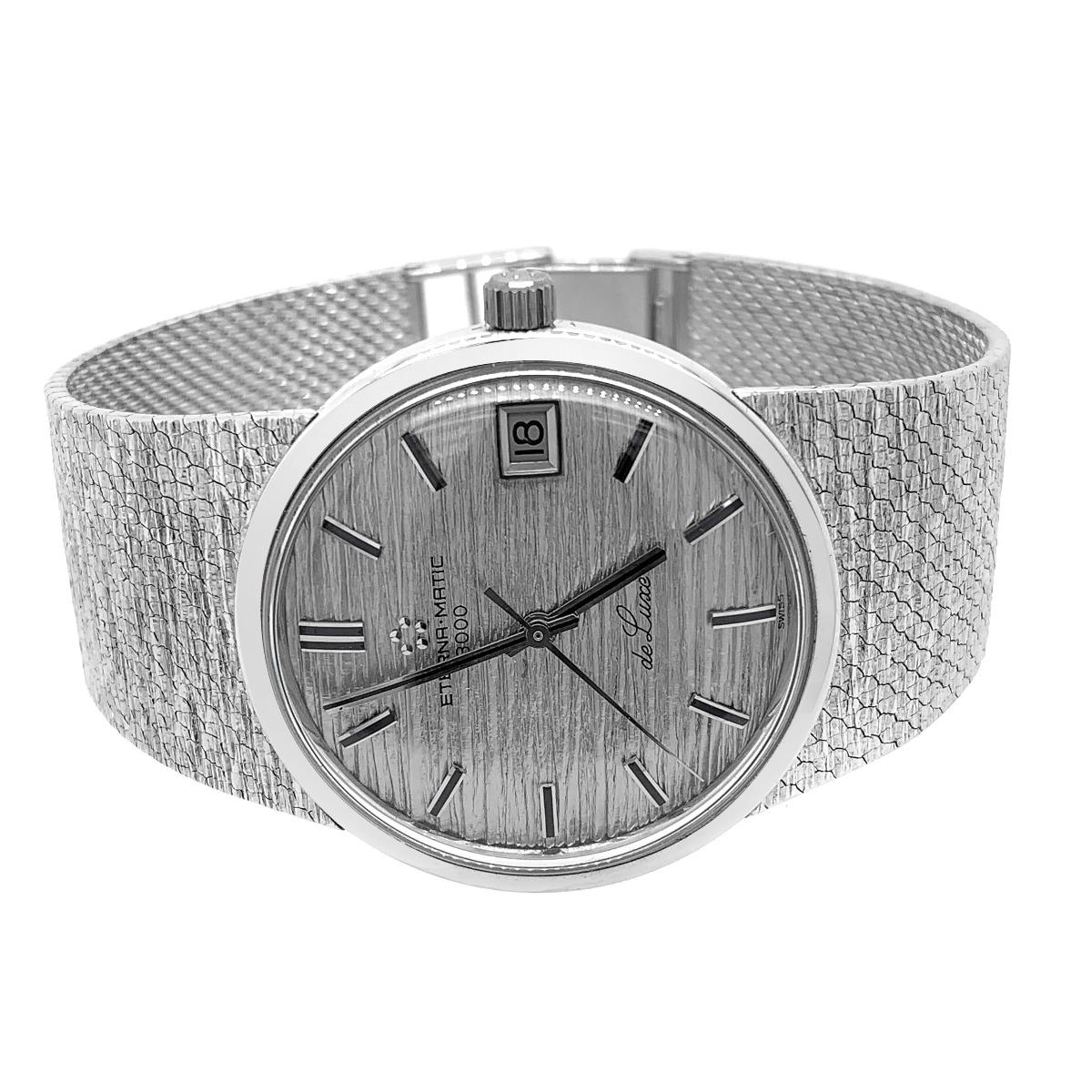 Eterna Matic 3000 18 Karat White Gold Wristwatch In Excellent Condition For Sale In New York, NY