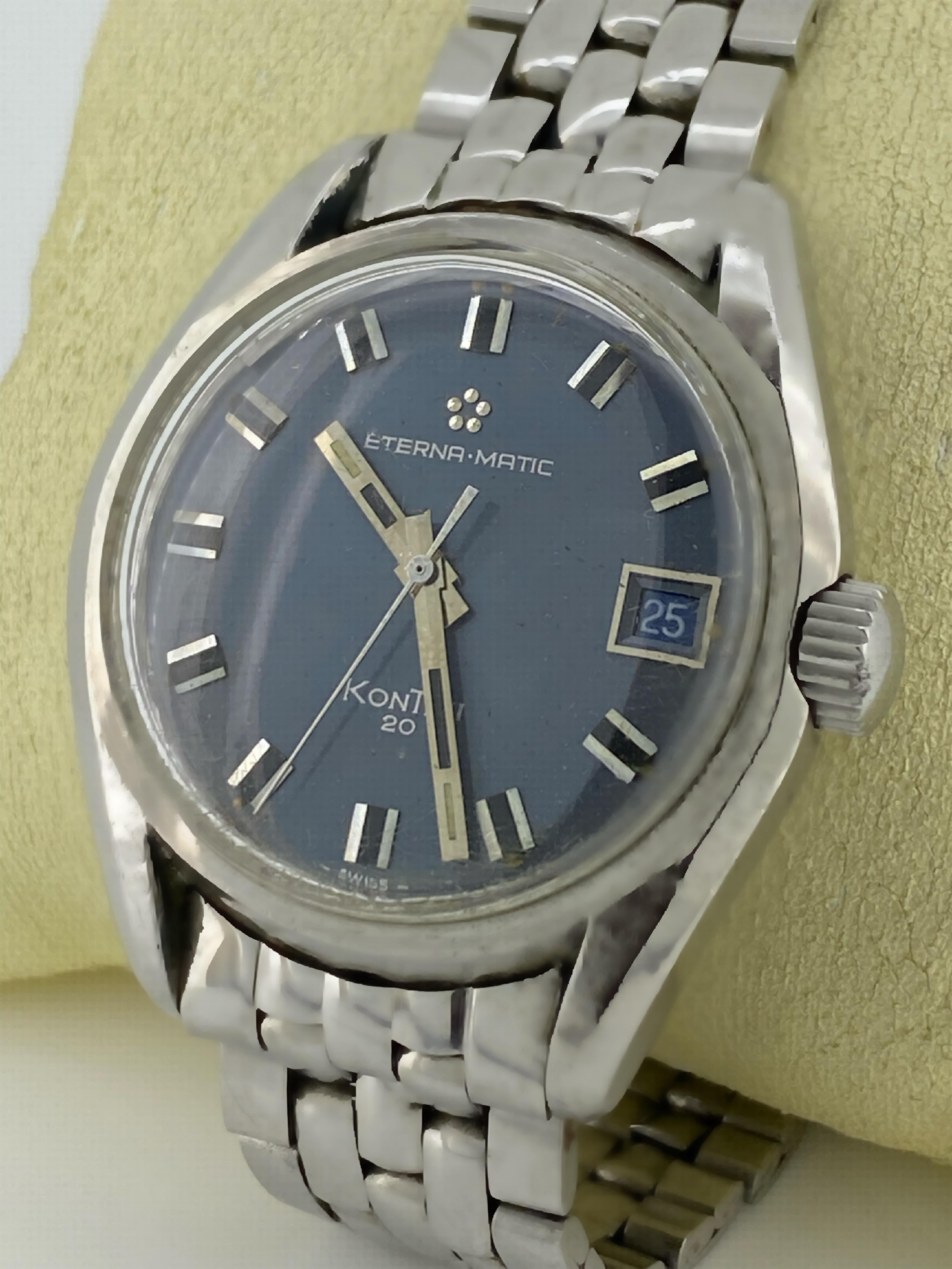 Retro Eterna-matic KonTiki 20 c1968 Automatic Watch, Gay Freres Eterna Bracelet + Box For Sale