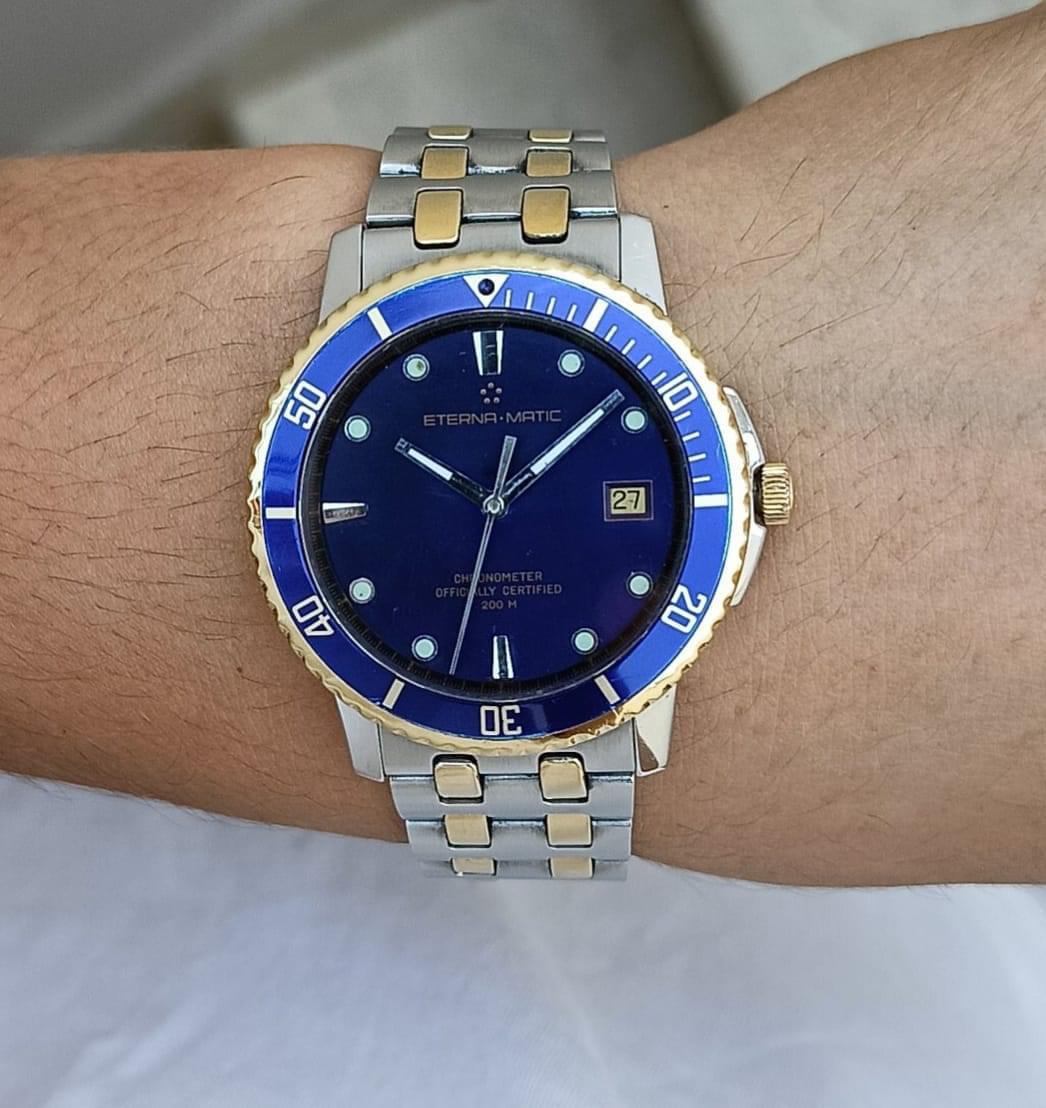 Eterna Matic Kontiki Chronometer Gold & Steel Watch For Sale 11