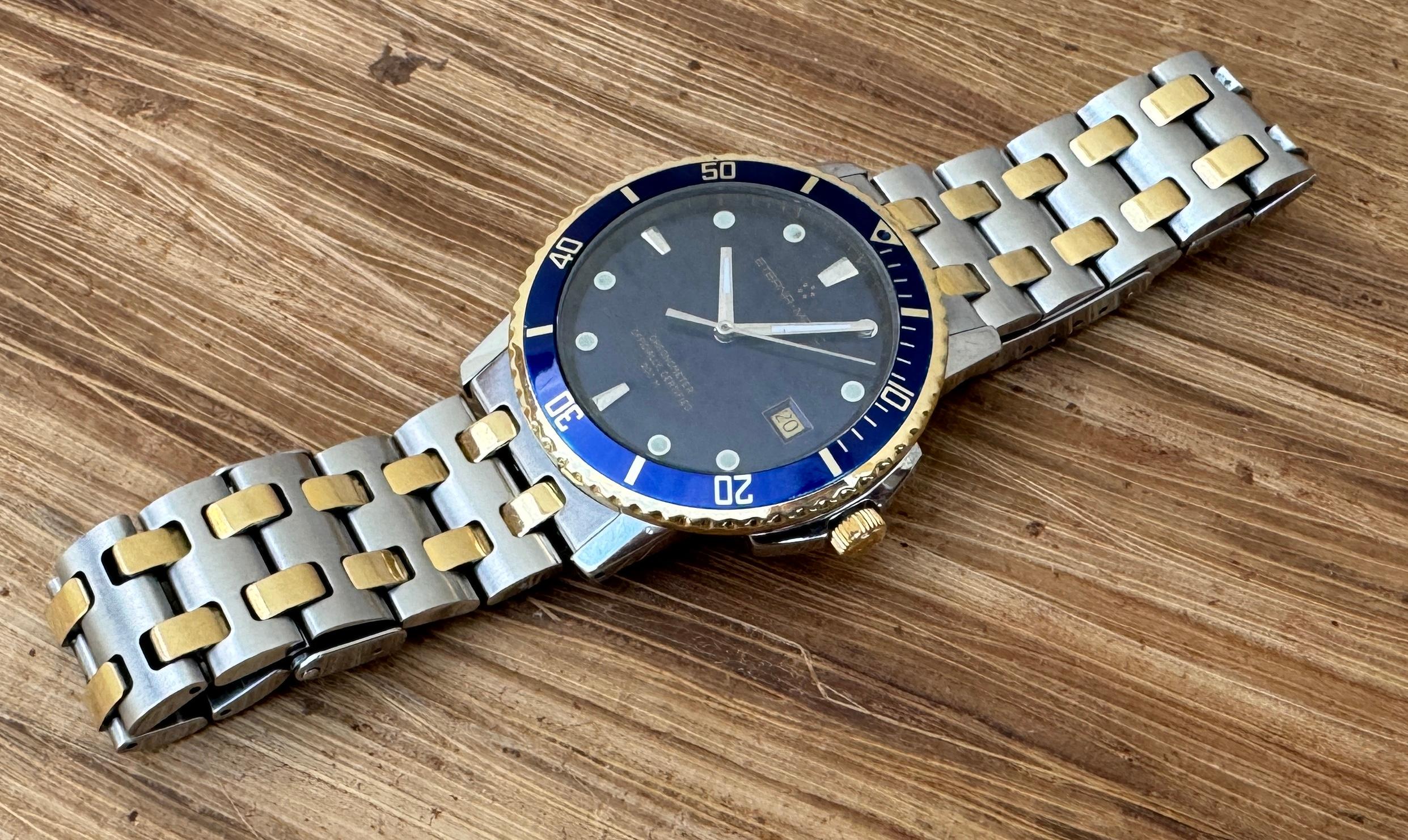 Eterna Matic Kontiki Chronometer Gold & Steel Watch In Good Condition For Sale In Toronto, CA