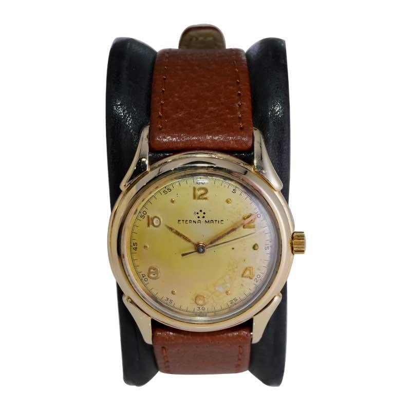 Eterna Matic Yellow Gold Filled Art Deco Watch with Original Dial 1940's or 50's In Excellent Condition For Sale In Long Beach, CA