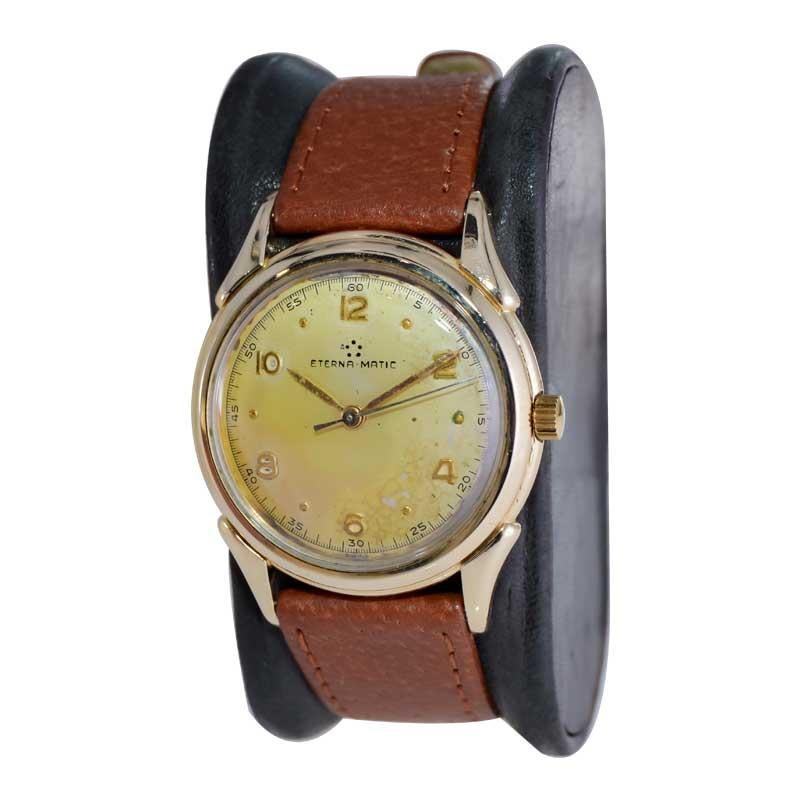 Women's or Men's Eterna Matic Yellow Gold Filled Art Deco Watch with Original Dial 1940's or 50's For Sale