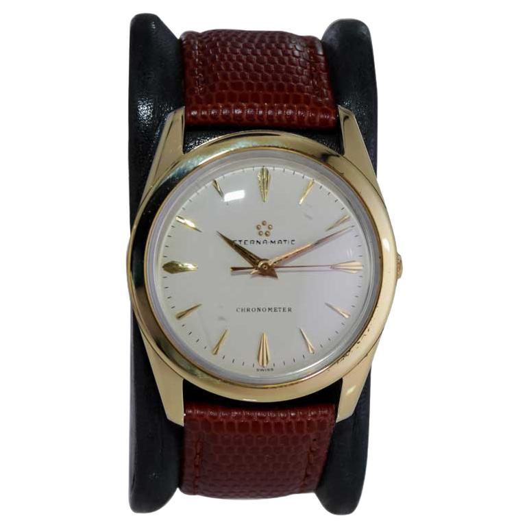 Eterna Matic Yellow Gold Filled Art Deco with Original Dial from 1950's For Sale