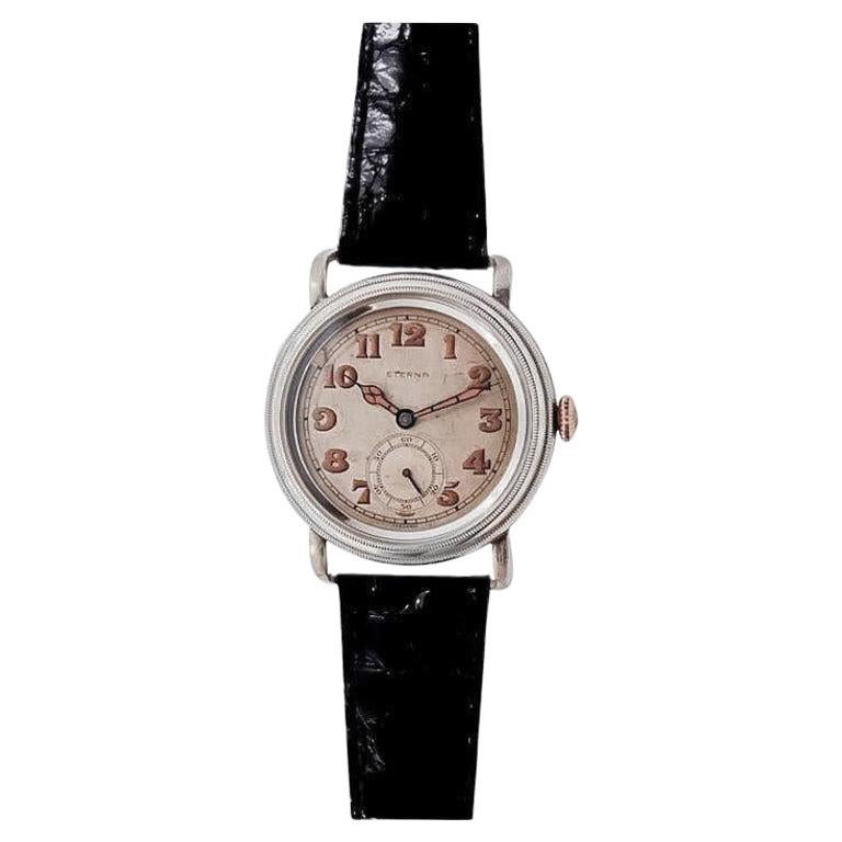 Eterna Nickle Art Deco Campaign Style Watch with Original Rotating Bezel Ca 1915 For Sale 1