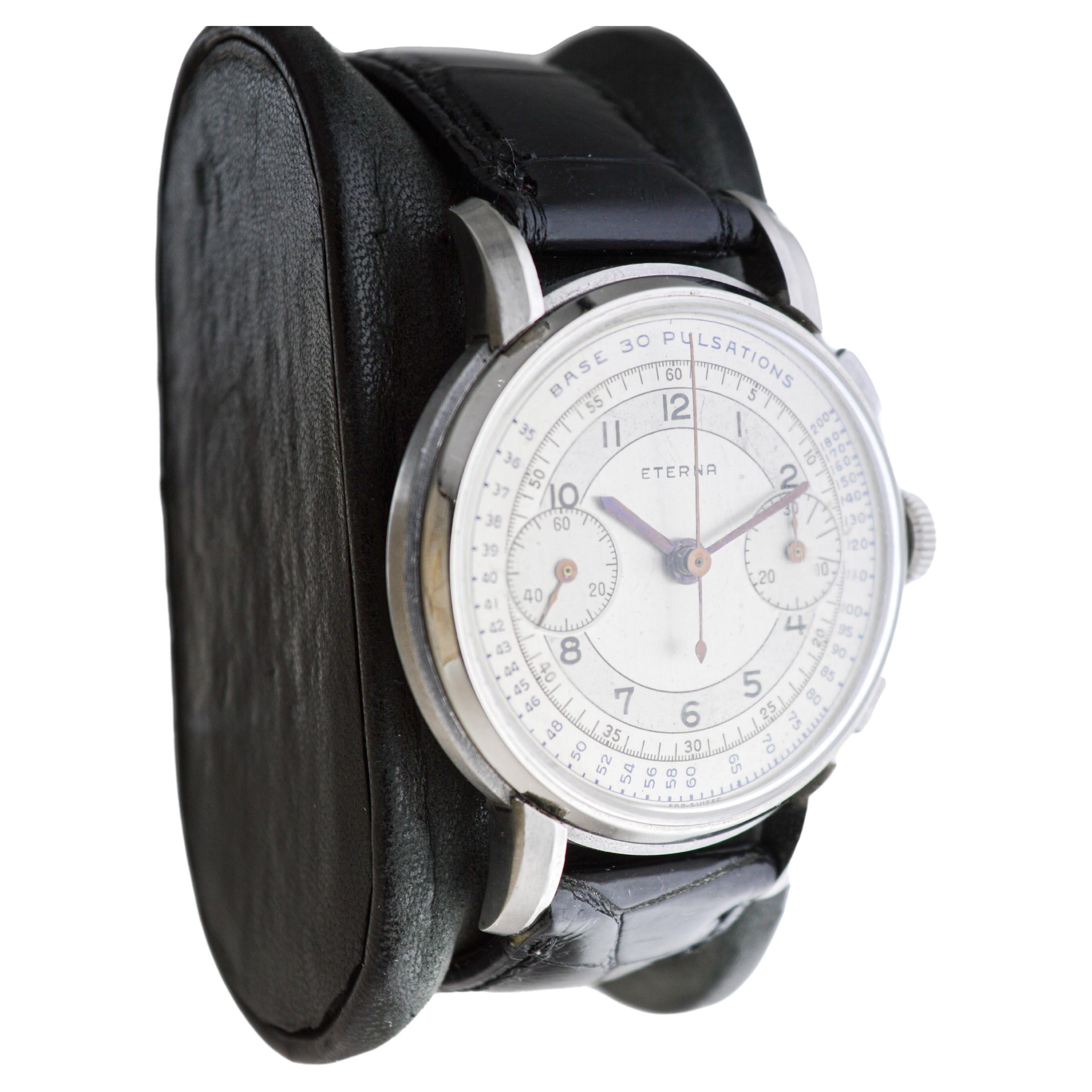 Eterna Edelstahl 1930er Doctor's Pulsation Chronograph Uhr (Art déco) im Angebot