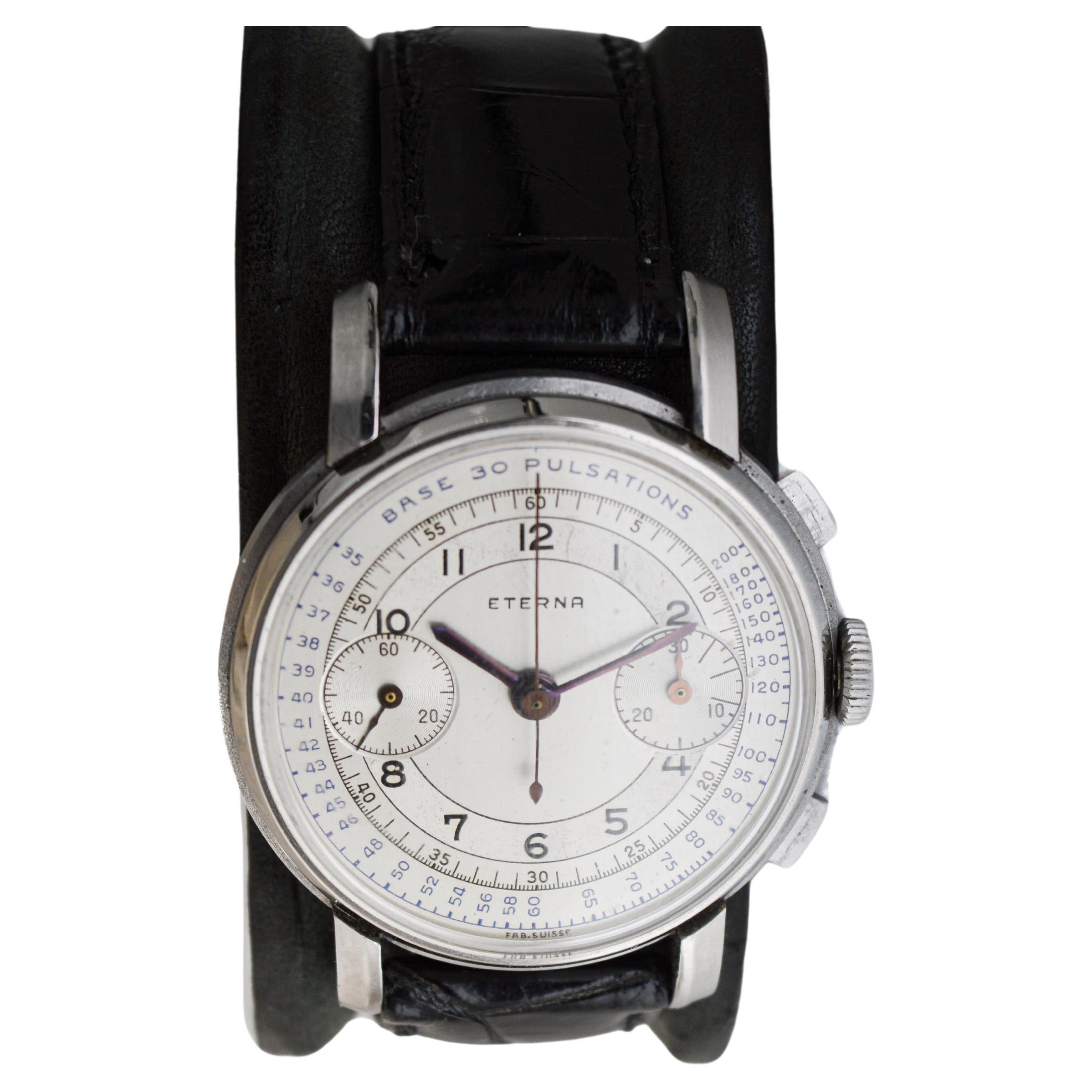 Eterna Edelstahl 1930er Doctor's Pulsation Chronograph Uhr Herren im Angebot