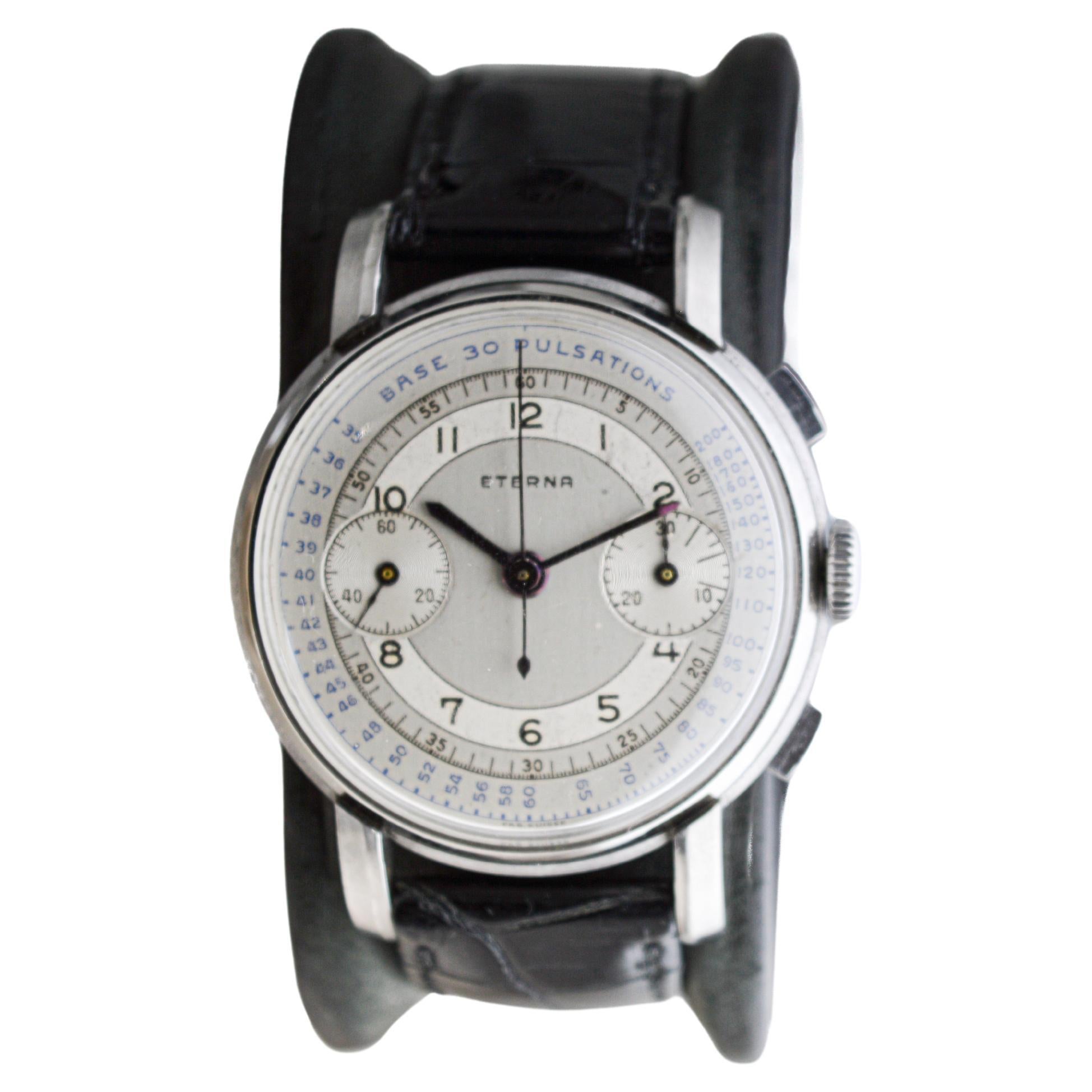 Eterna Edelstahl 1930er Doctor's Pulsation Chronograph Uhr im Angebot 1