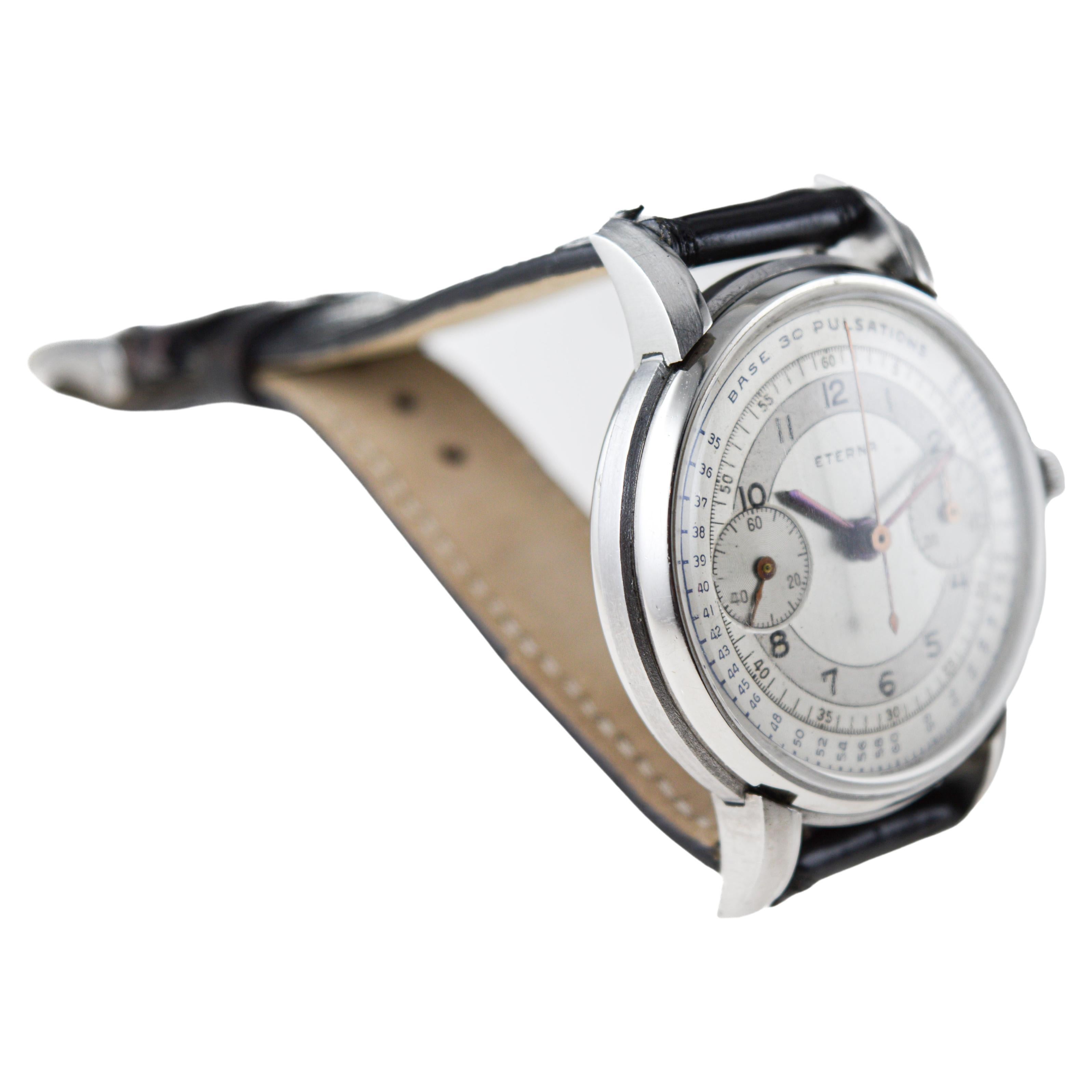 Eterna Edelstahl 1930er Doctor's Pulsation Chronograph Uhr im Angebot 4