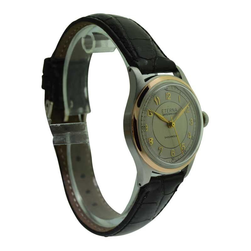 Women's or Men's Eterna Stainless Steel and Gold Mid Size Wristwatch, circa 1940s