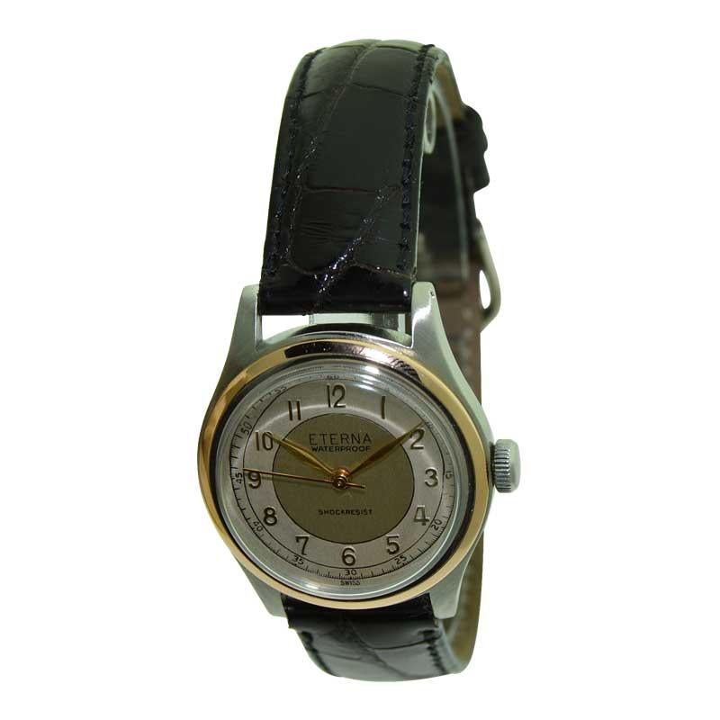 Eterna Stainless Steel and Gold Mid Size Wristwatch, circa 1940s 1