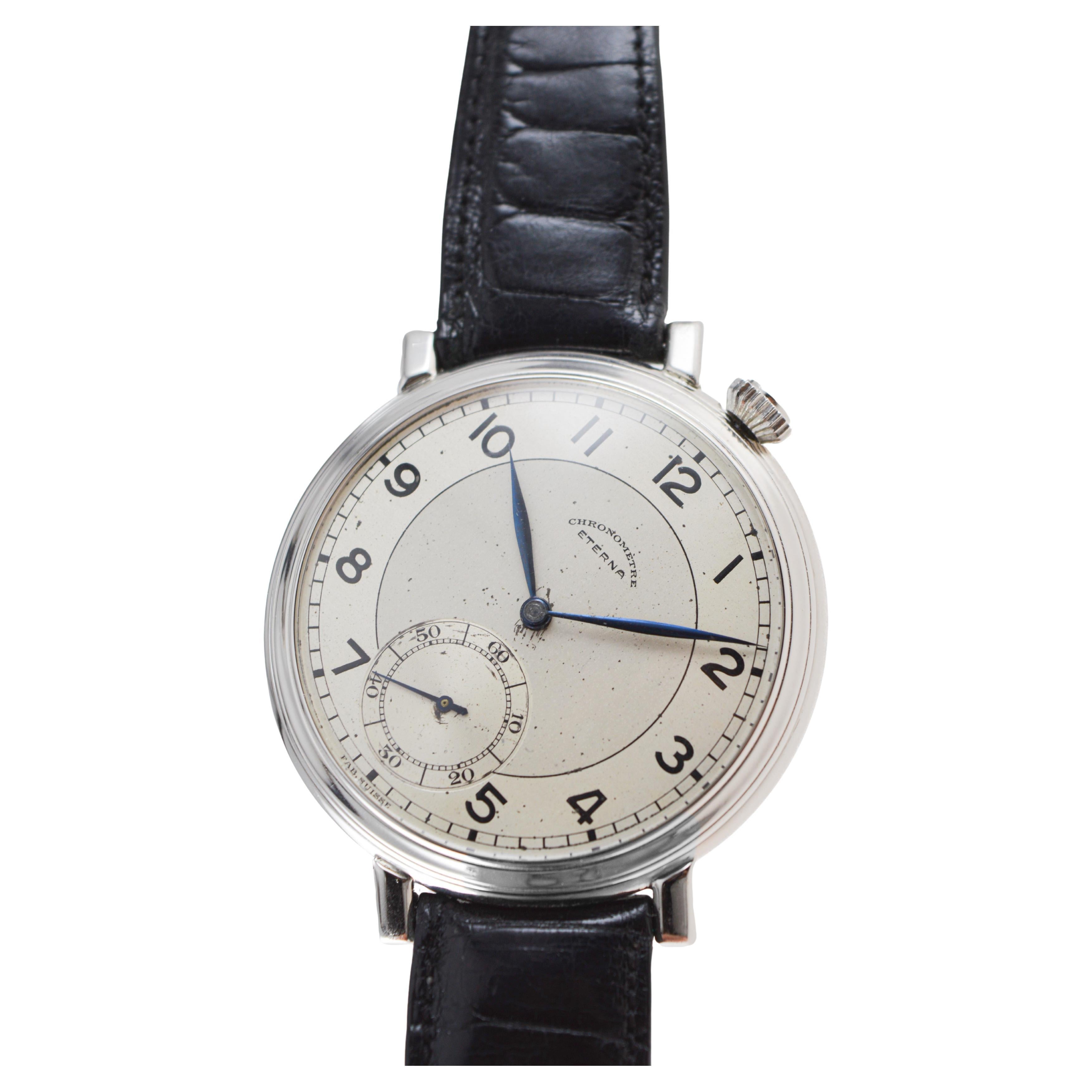 Eterna Stainless Steel Art deco Custom Made Watch For Sale 5