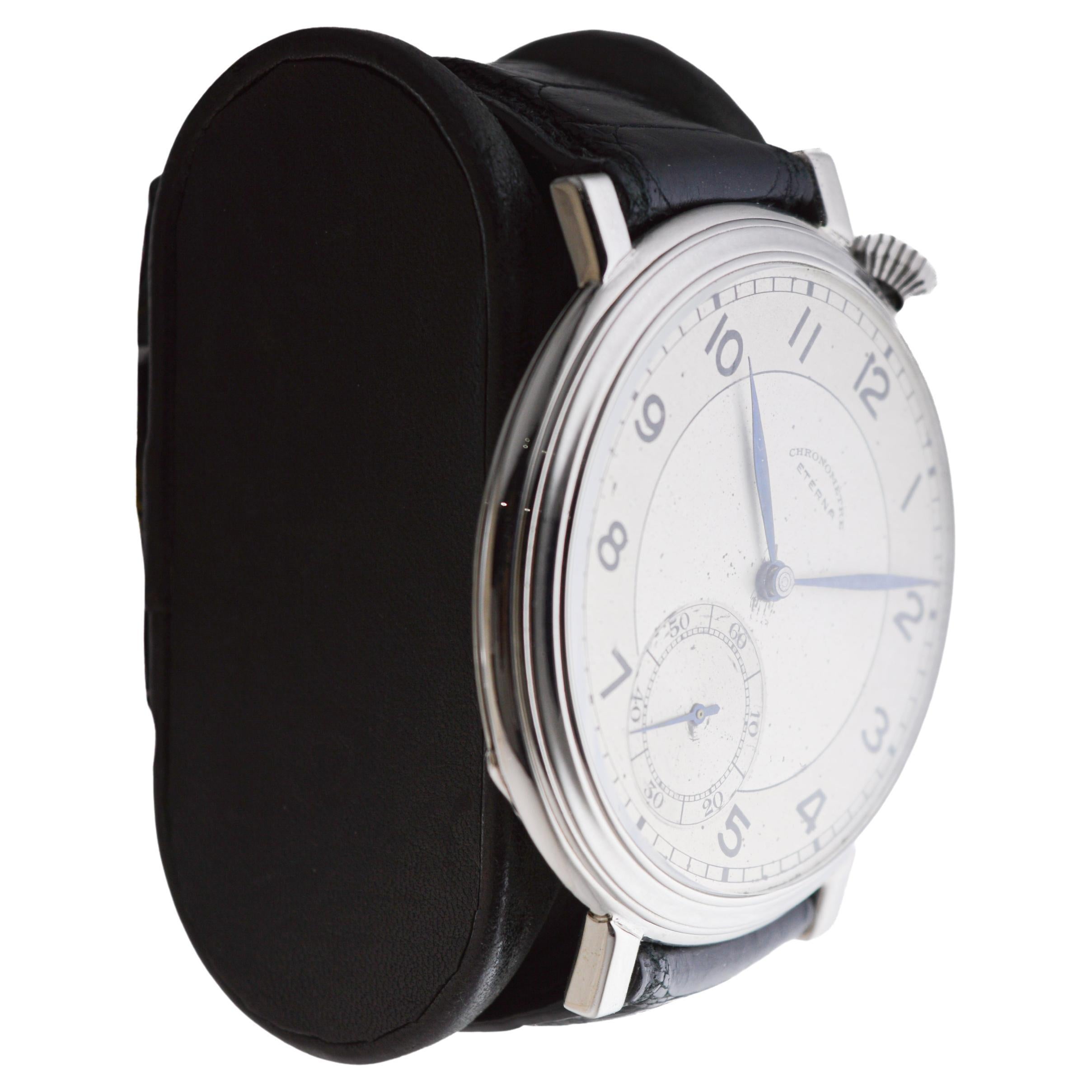 Art Deco Eterna Stainless Steel Art deco Custom Made Watch For Sale