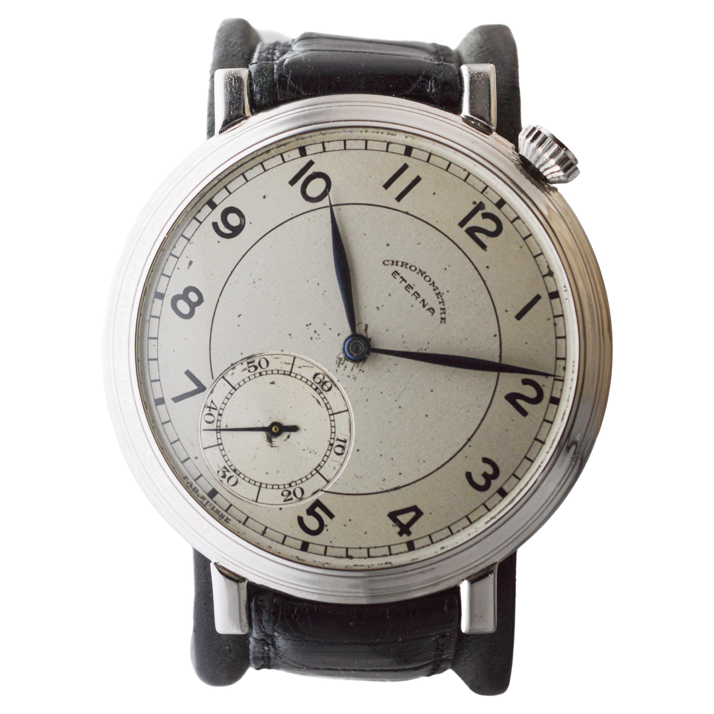 Eterna Stainless Steel Art deco Custom Made Watch In Excellent Condition For Sale In Long Beach, CA