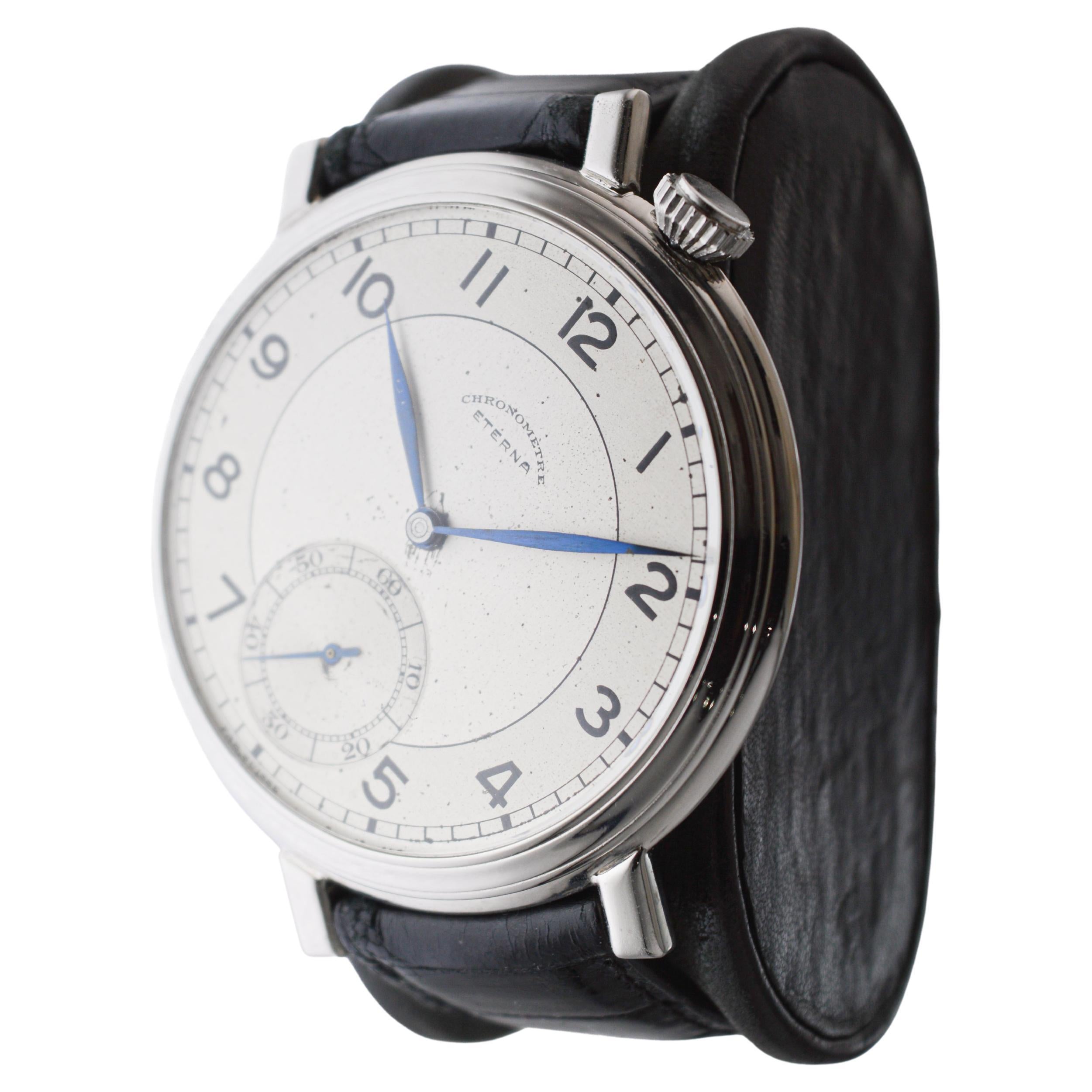 Women's or Men's Eterna Stainless Steel Art deco Custom Made Watch For Sale
