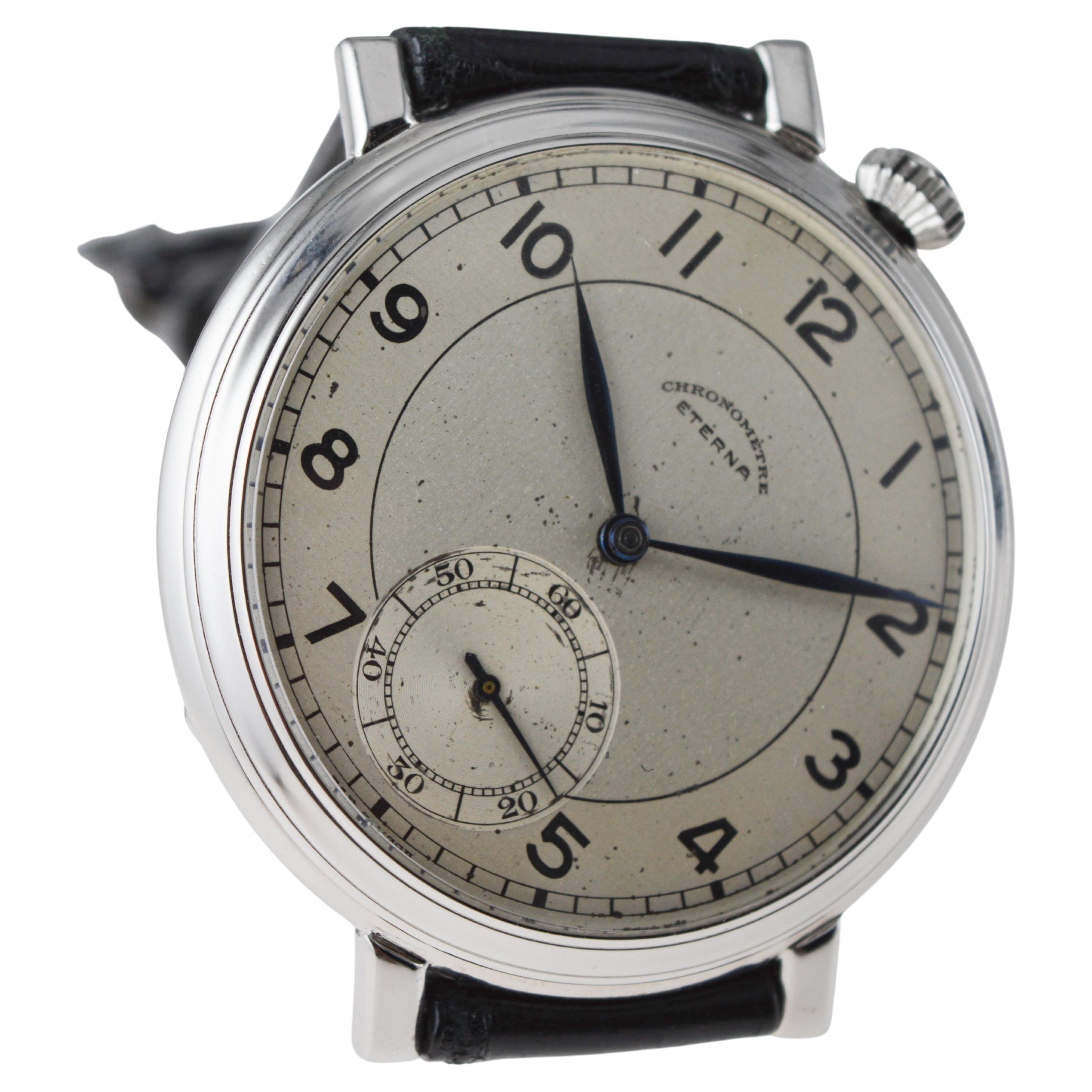 Eterna Stainless Steel Art deco Custom Made Watch For Sale 2