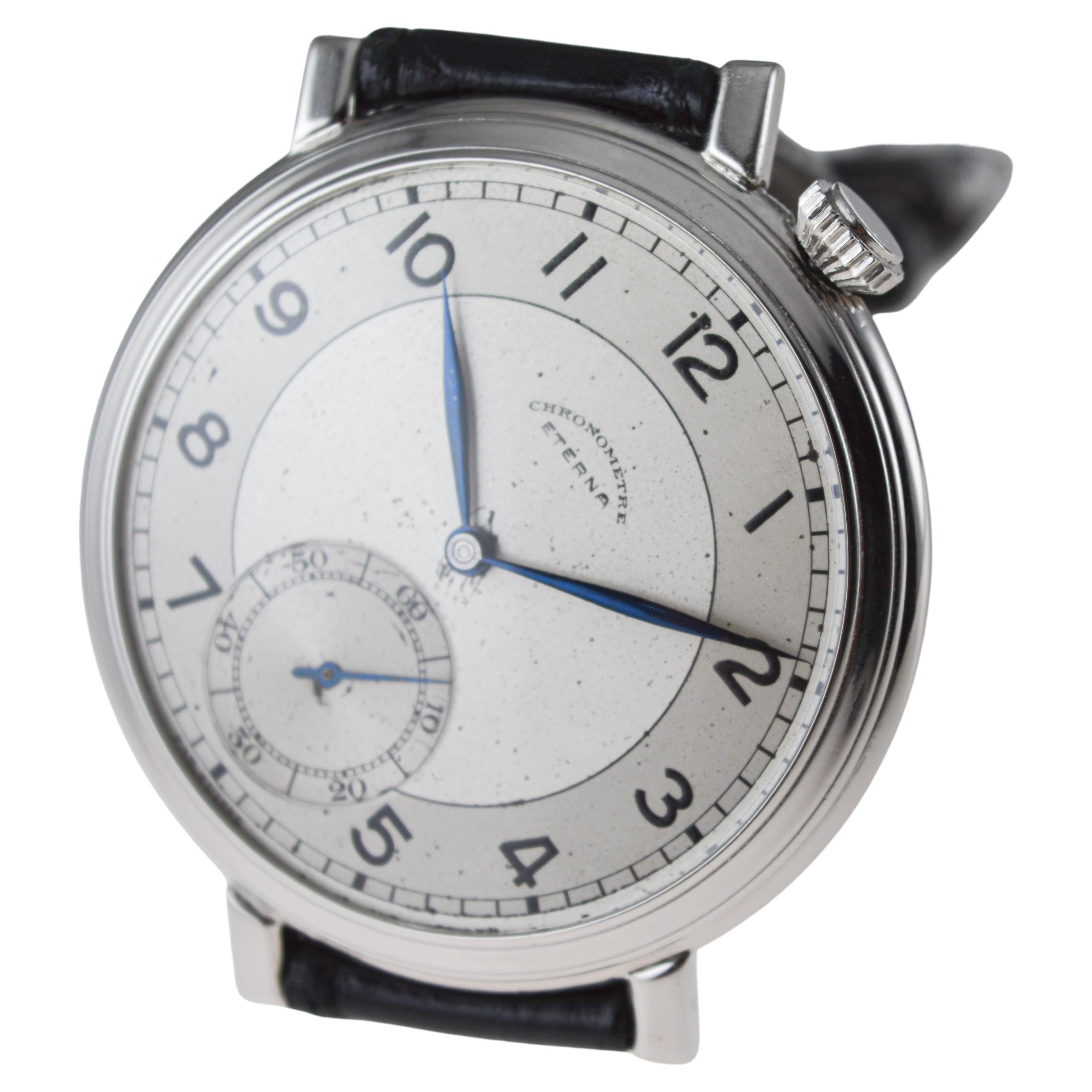 Eterna Stainless Steel Art deco Custom Made Watch For Sale 4