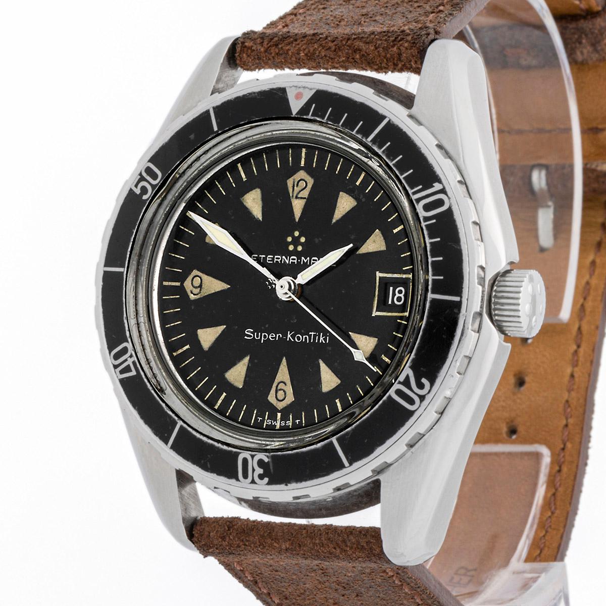 Moderne Montre pour homme Eterna Super Kontiki 40mm boîtier en acier et bracelet en cuir en vente