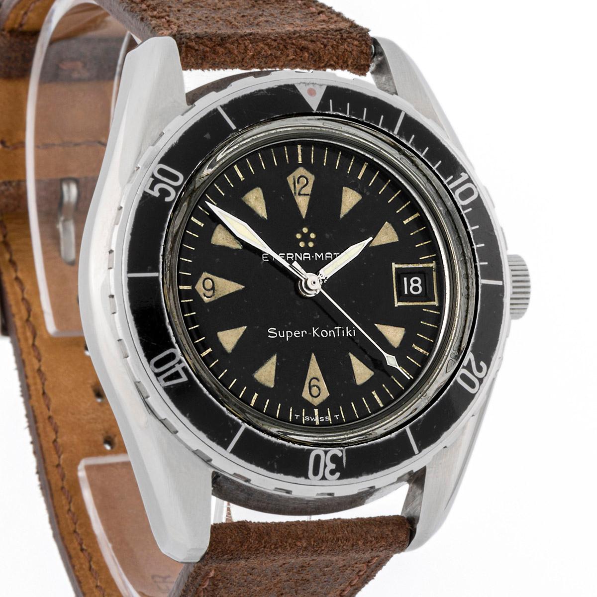 Montre pour homme Eterna Super Kontiki 40mm boîtier en acier et bracelet en cuir Pour hommes en vente