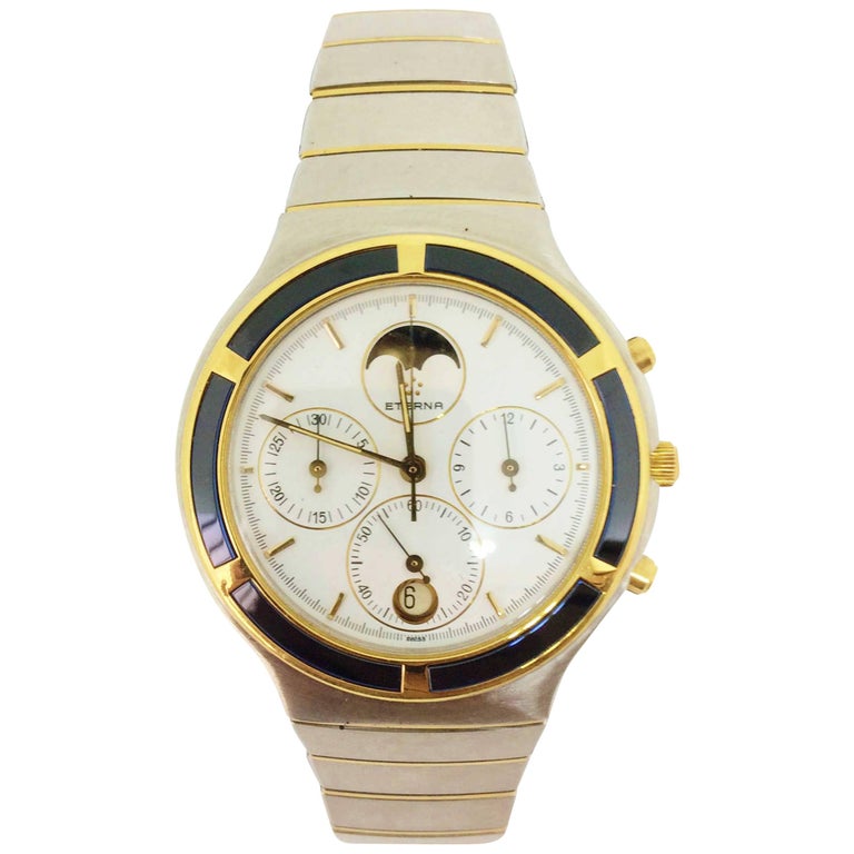 Eterna Yellow Gold Stainless Steel Airforce Chronometer Quartz Wristwatch  at 1stDibs