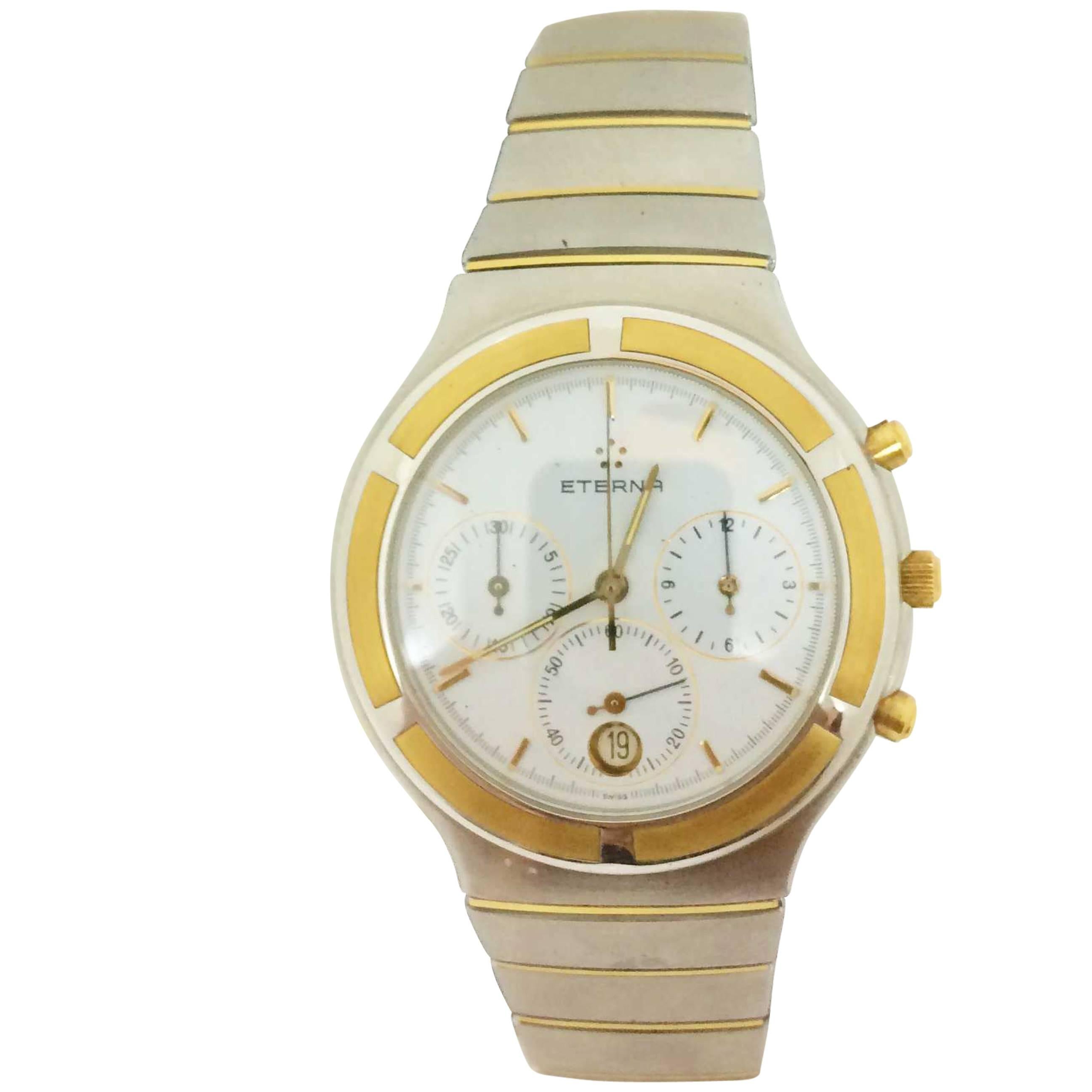 Eterna Yellow Gold Stainless Steel Airforce Chronometer Quartz Wristwatch For Sale