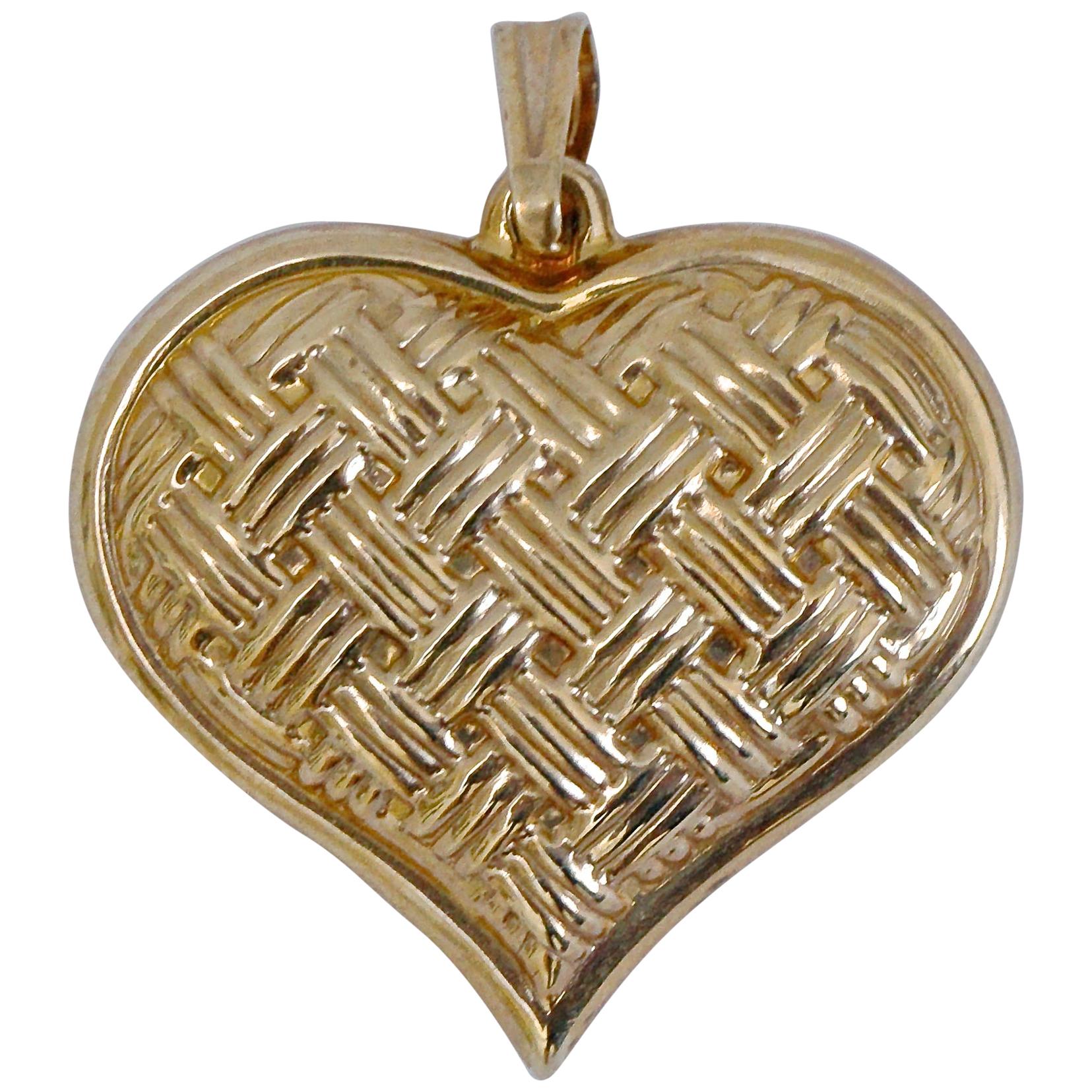 EternaGold 14K Gold Basket Weave Heart Pendant