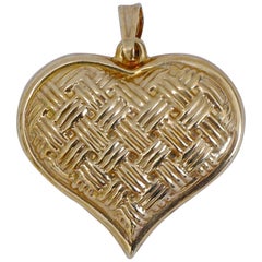 EternaGold 14K Gold Basket Weave Heart Pendant