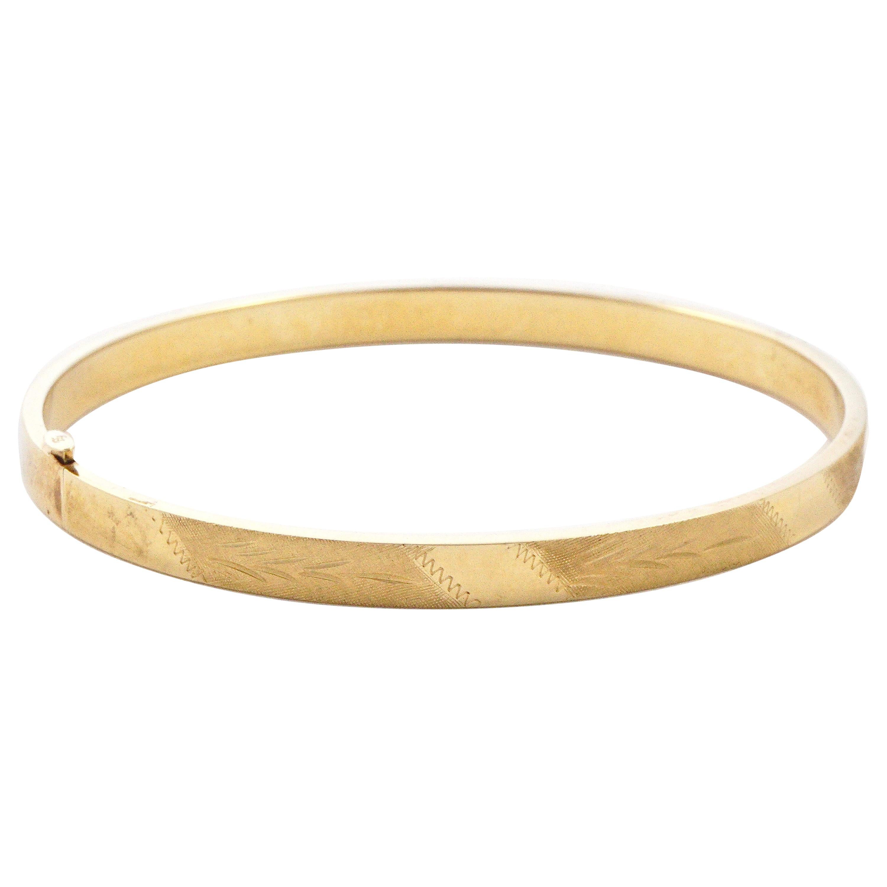 EternaGold 14K Gold Textured Leaf Design Bangle, Costa Rica