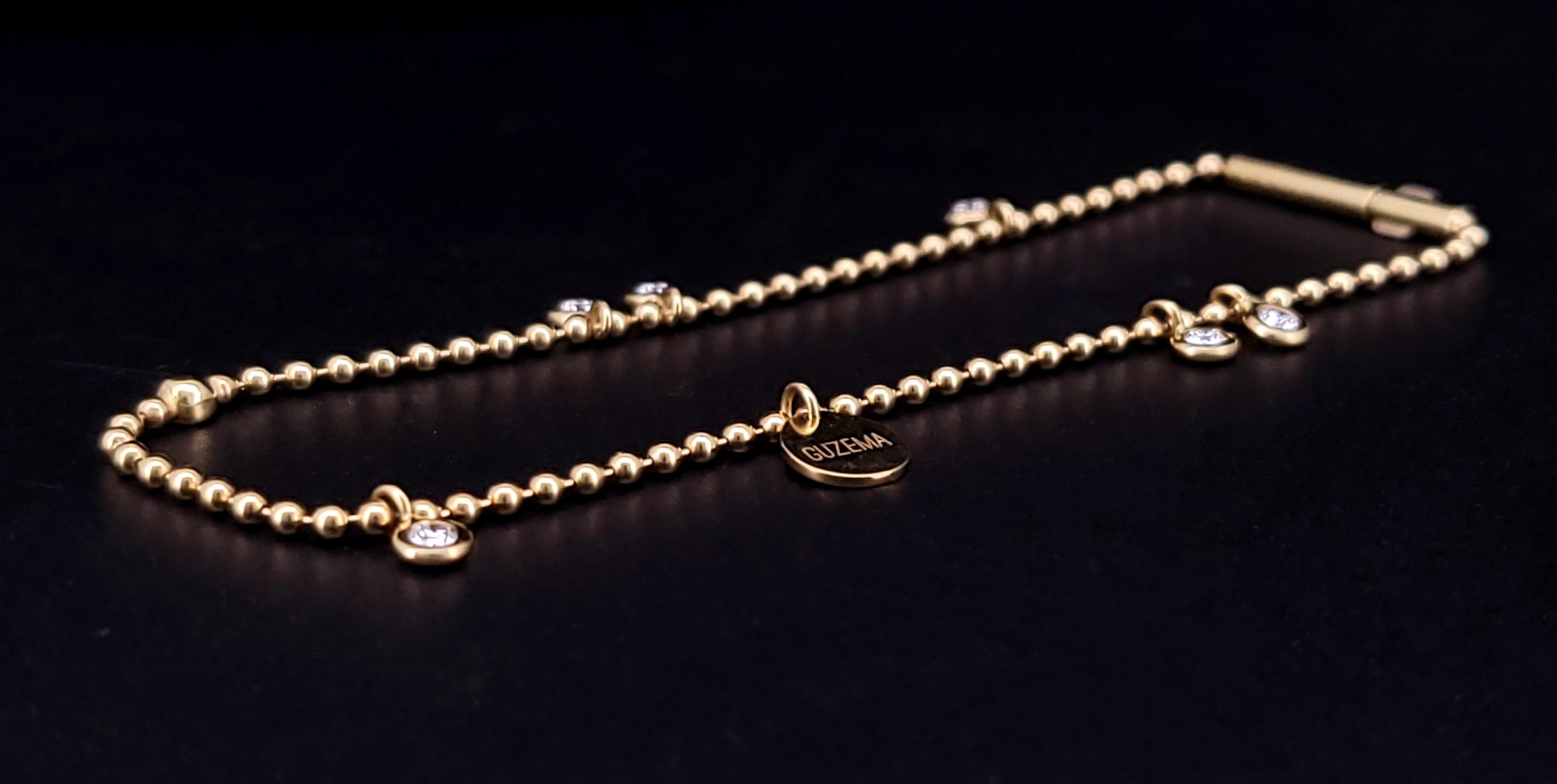 Taglio rotondo Bracciale eterno con catena a sfere con diamanti e clava in oro giallo in vendita