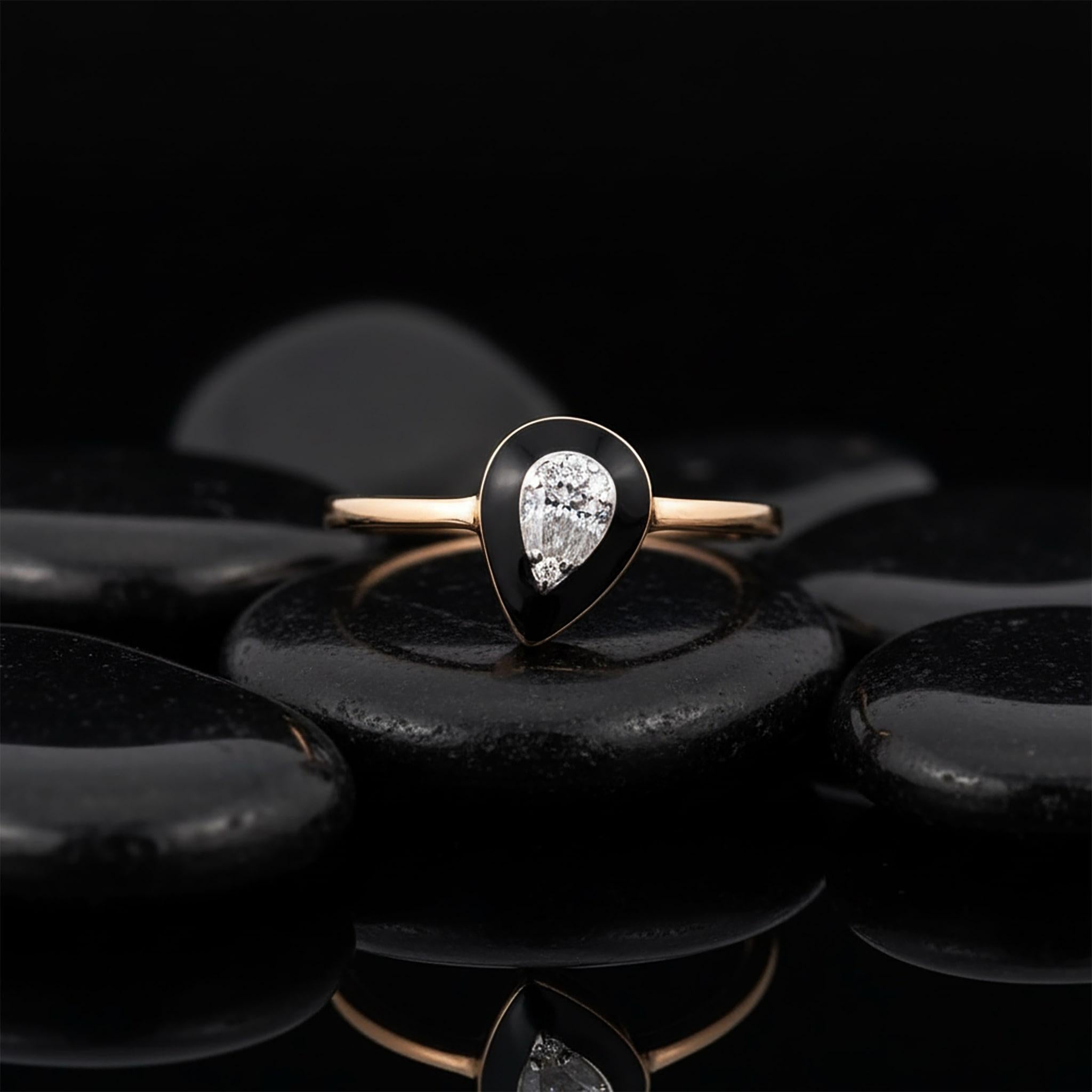 Im Angebot: Eternal Black 14K (oder 18k auf Anfrage) Gelbgold Emaille Glanz Ring () 3