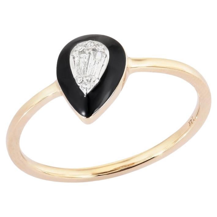 For Sale:  Baguette Diamond & Black Enamel 14K Yellow Gold Dome Ring