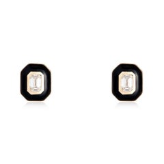 Eternal Black Enamel 14K (oder 18k auf Anfrage) Gelbgold-Ohrstecker