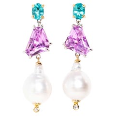 Orecchini con perle dei mari del sud e diamanti 'Eternal Bliss' Kunzite Apatite 18ct & Silver