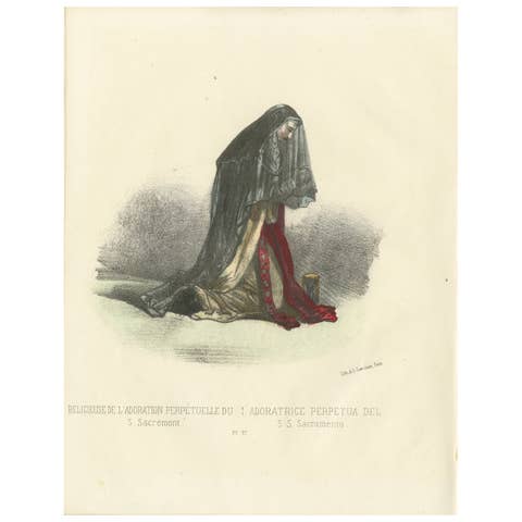 Eternal Devotion in Prayer: Handcolored Religious Adorer Print, Plate 77, 1862
