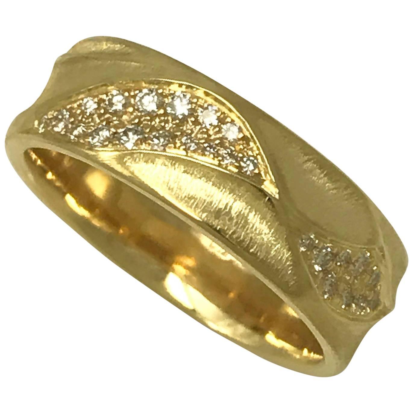Eternal Dune Band Wedding Ring in 18 Karat Yellow Gold with 0.51 Carat Diamonds For Sale