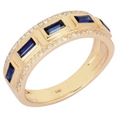 Bague éternelle en or jaune 14K (ou 18k sur demande) avec émeraude et diamant