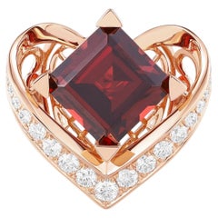 Eternal Flame 14KT Gold Garnet and Diamond Heart Statement Ring
