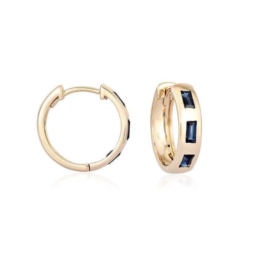 Modern Eternal Gemstone 14K Yellow Gold Huggies Earrings For Sale