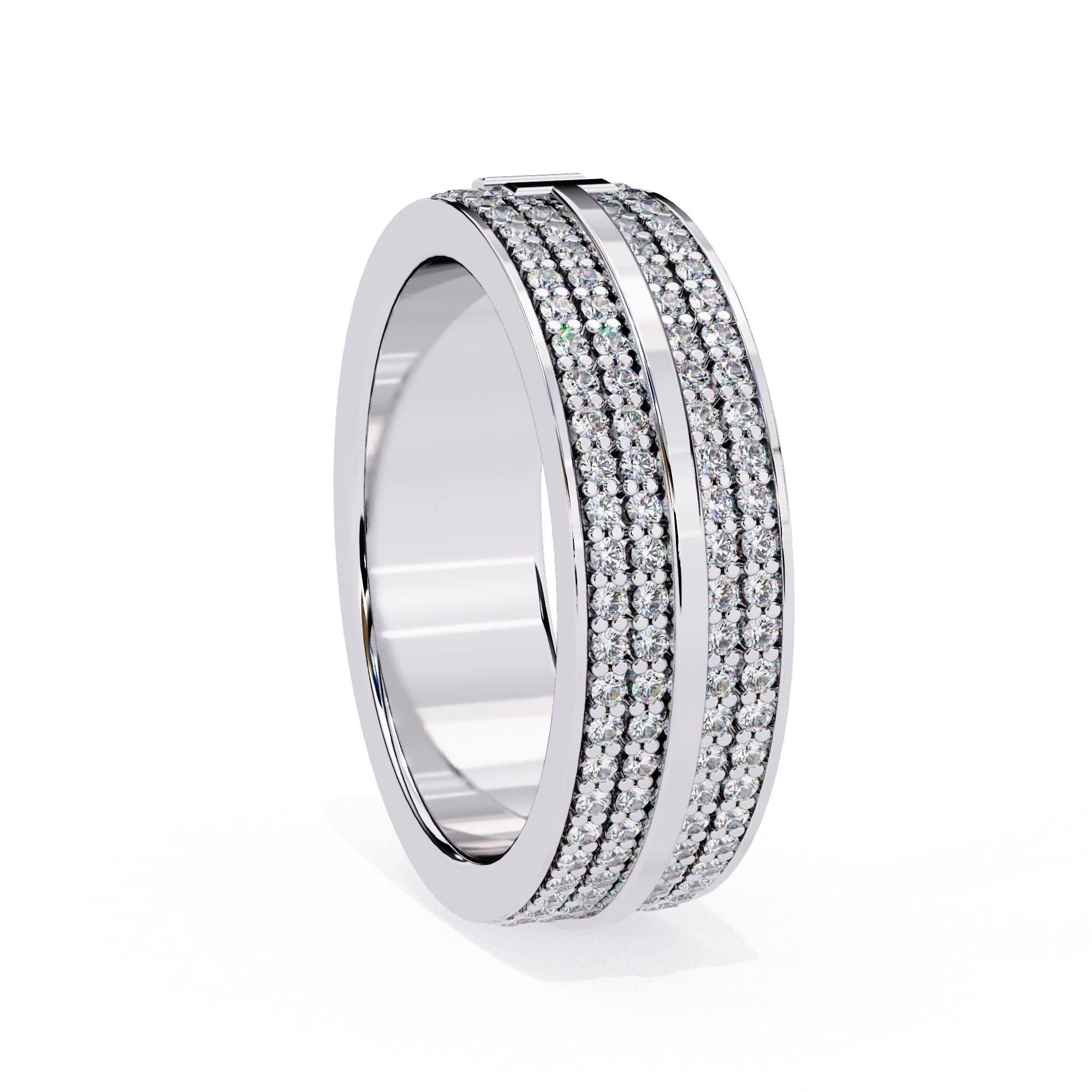 Concediti il lusso con l'Eternal Grace Diamond Band, un anello di design realizzato in oro bianco 14 carati con un peso di circa 8,35 grammi. Questo splendido bracciale è incastonato con 1,01 carati di diamanti naturali rotondi, ognuno dei quali è