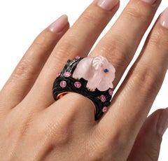 Eternal Guardian Elephant Ring 14K Pink Gold, Rose Quartz- Handcrafted To Order