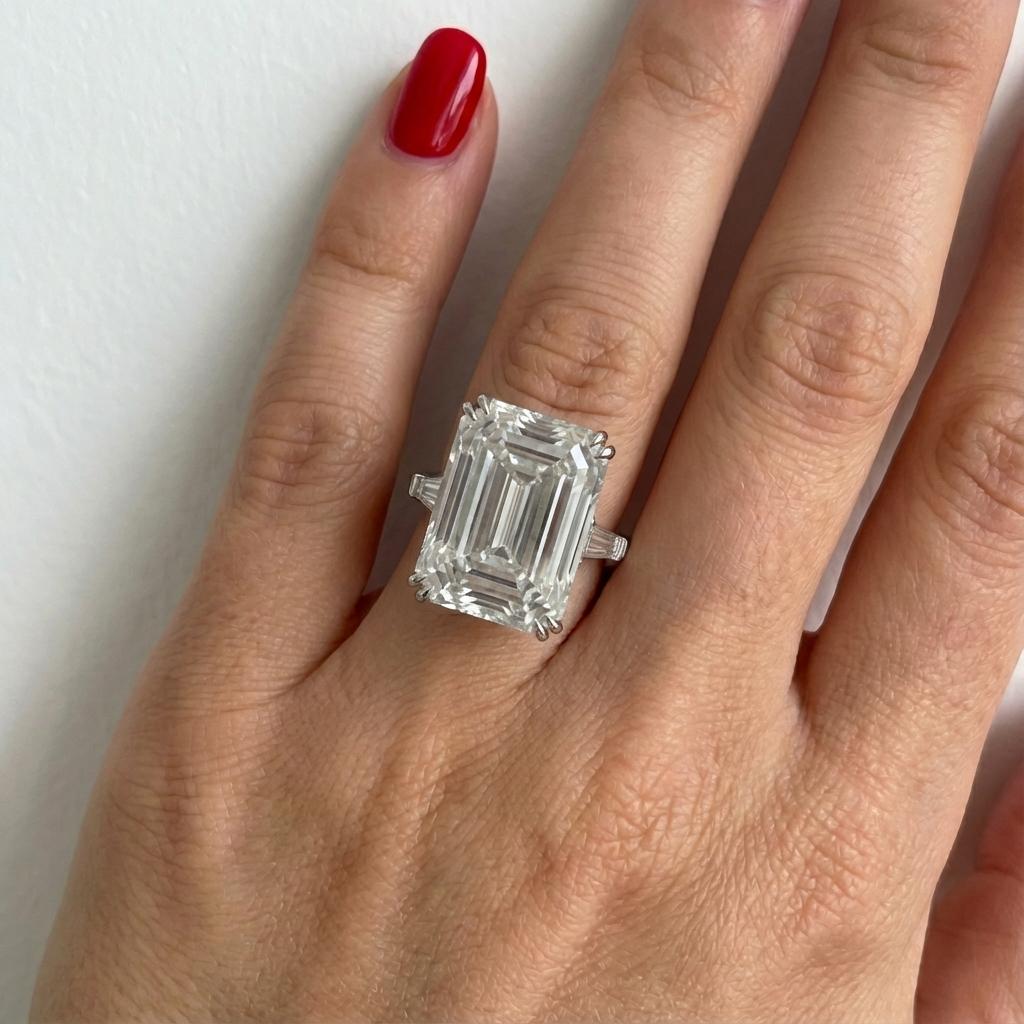 Women's GIA Certified 8.03 Carat Emerald Cut VVS2 Diamond Three Stone Ring in Platinum For Sale