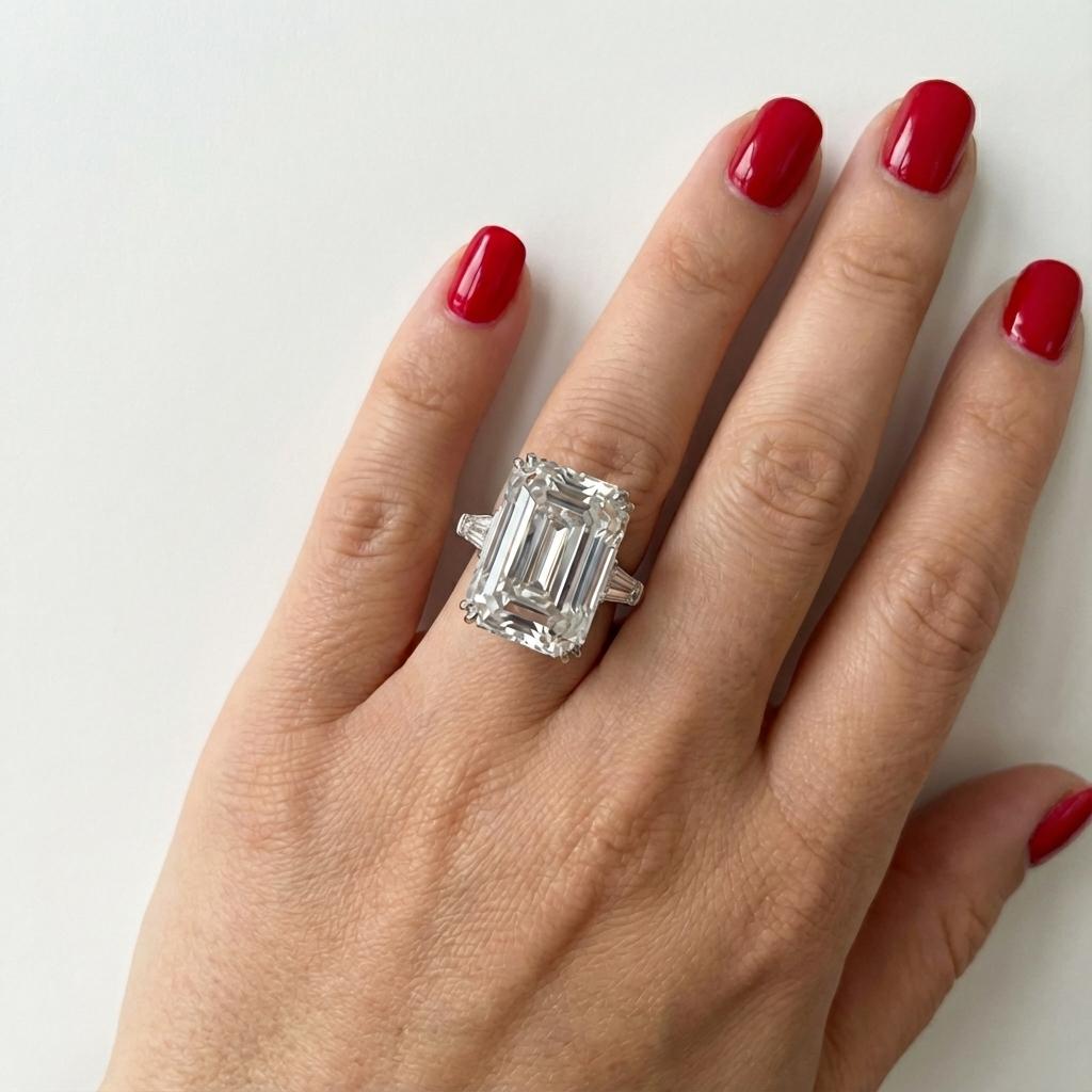 GIA Certified 8.03 Carat Emerald Cut VVS2 Diamond Three Stone Ring in Platinum In New Condition For Sale In Chicago, IL